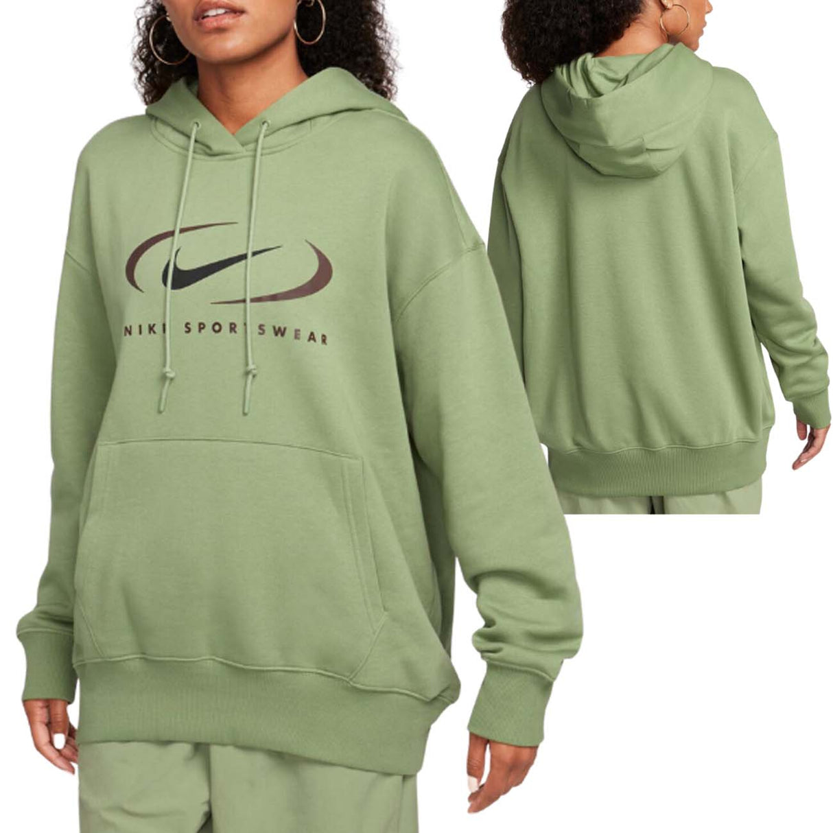 FELPA DONNA NIKE FN7698 386 SPORTWEAR COTONE FELPATO VERDE