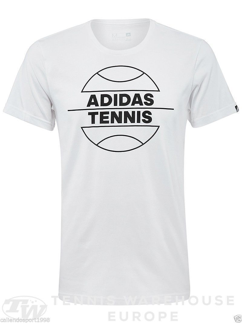 Adidas Men's T-Shirt Sport Tennis Cotton Jersey SPORT WHITE Ball CASUAL