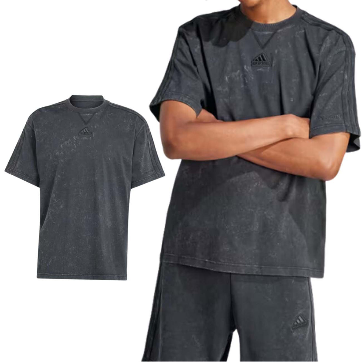 T-SHIRT ADIDAS IN3166 EFFETTO LAVATO NERO COTONE