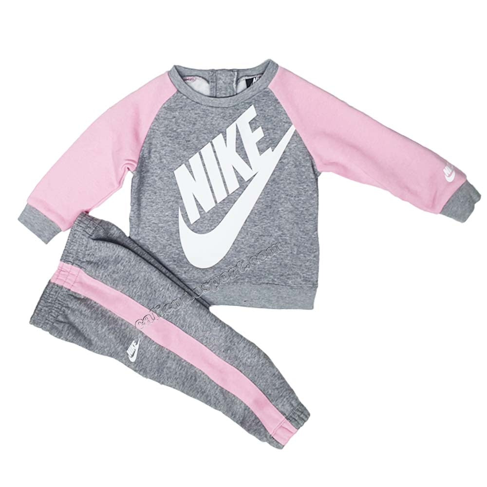 TUTA BIMBA NIKE 66F563 GRIGIO VERDE COTONE FELPATO