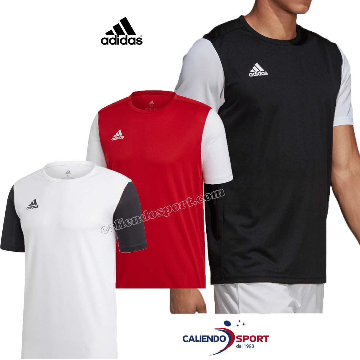 T-SHIRT ADIDAS ESTRO DP3230 DP3233 DP3234 ROUGE BLANC NOIR