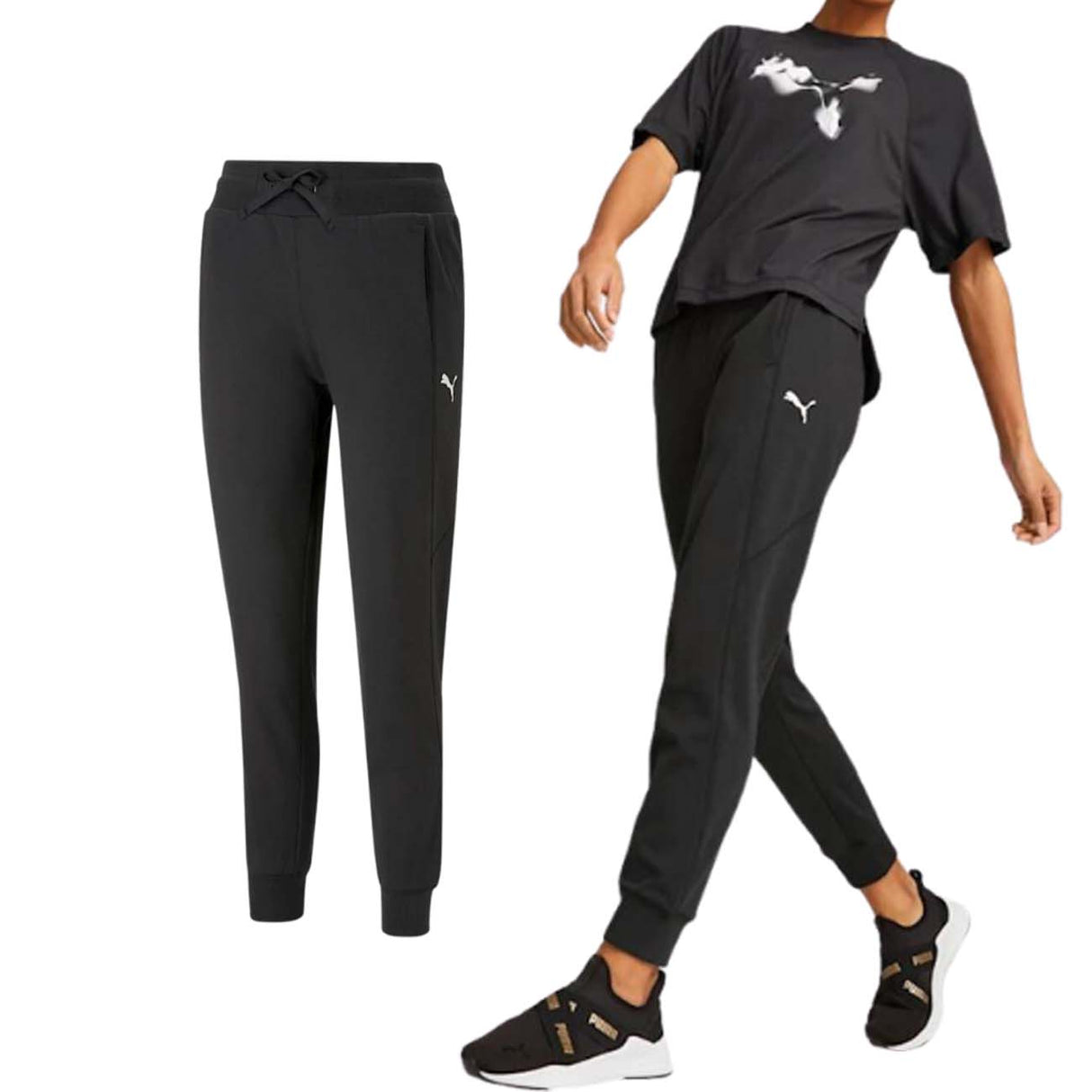 PANTALON FEMME PUMA 673105 COTON BROSSÉ NOIR