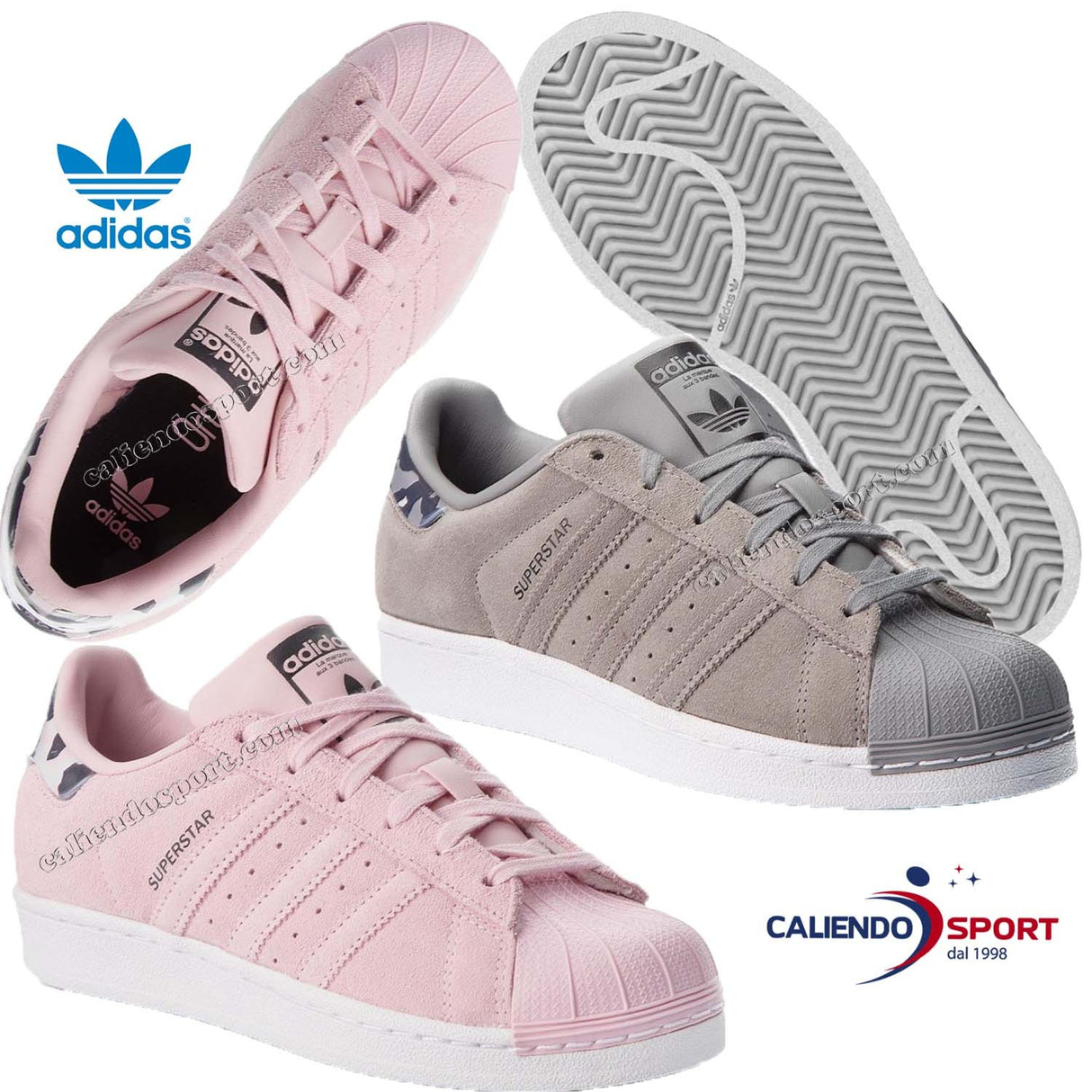 CHAUSSURES FEMMES B37262 B37261 ADIDAS ORIGINALS SUPERSTAR J BASKETS BASSE ROSE GRIS