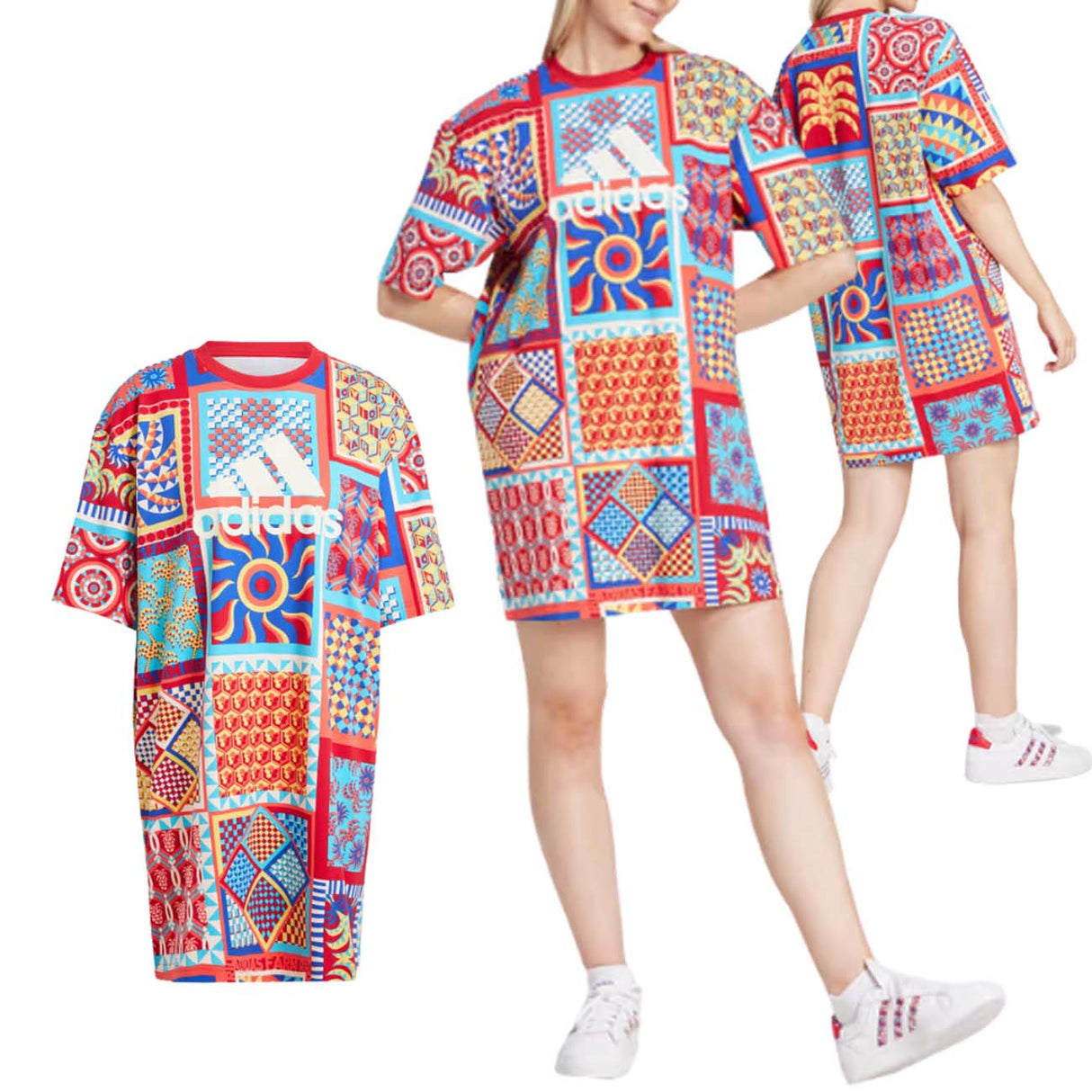VESTITO DONNA ADIDAS IQ4506 X FARM RIO SLIM COTONE