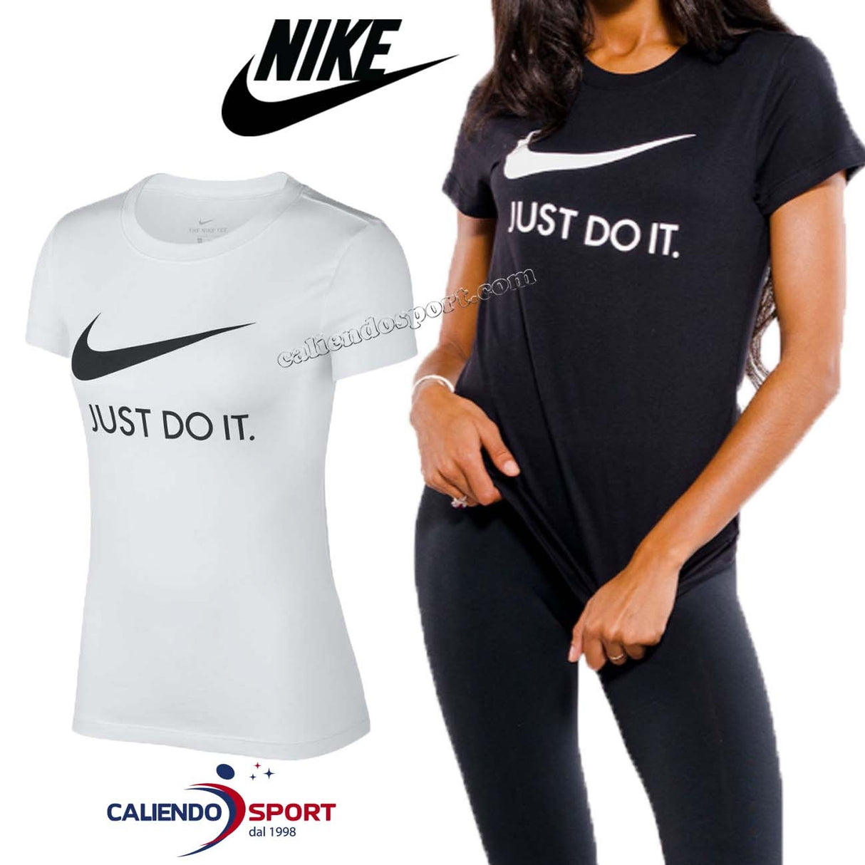 -NIKE WOMEN'S CI1383 010 100 WHITE BLACK ROUND NECK T-SHIRT