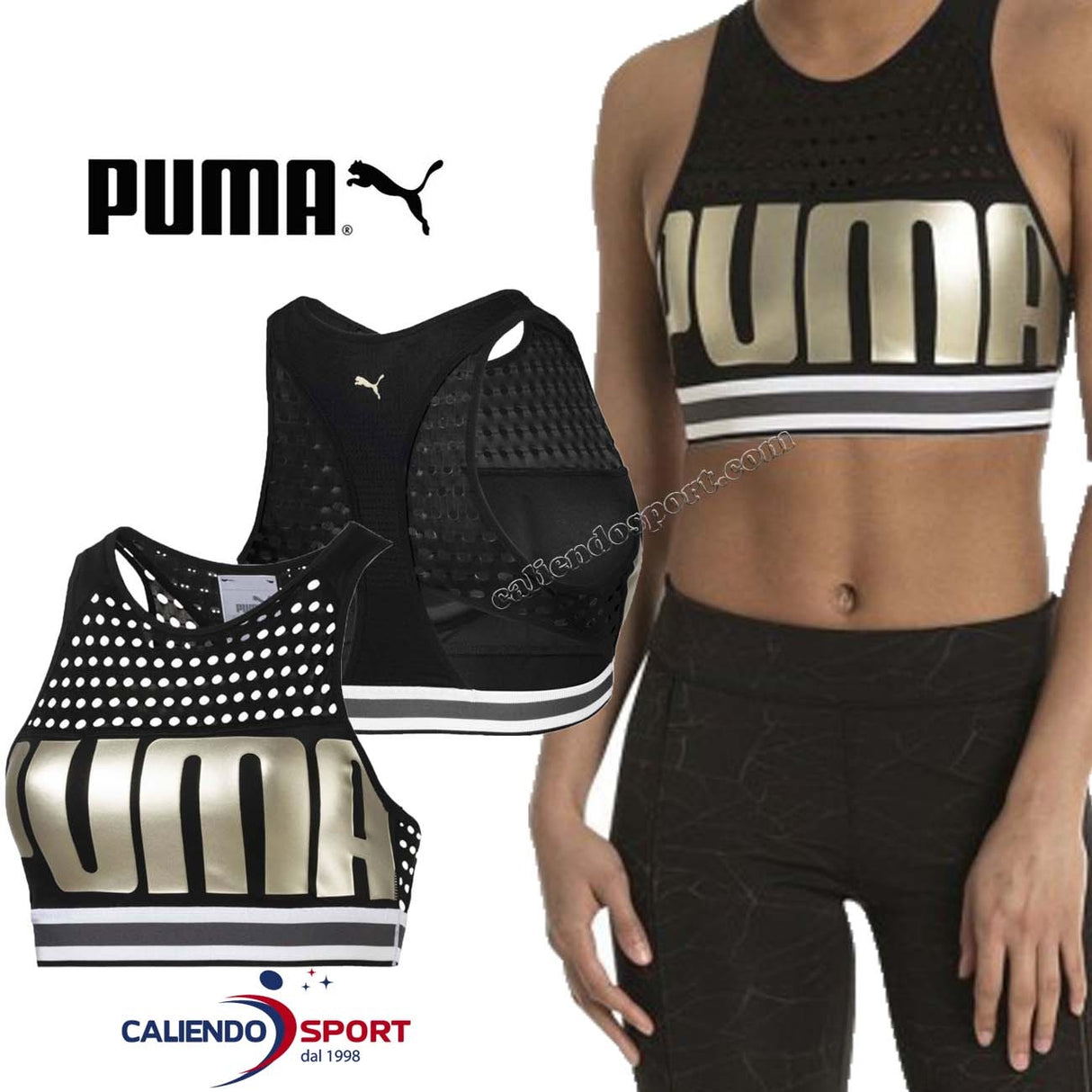 PUMA 517091 01 BLACK MID IMPACT SPORT MEDIUM BRA TOP