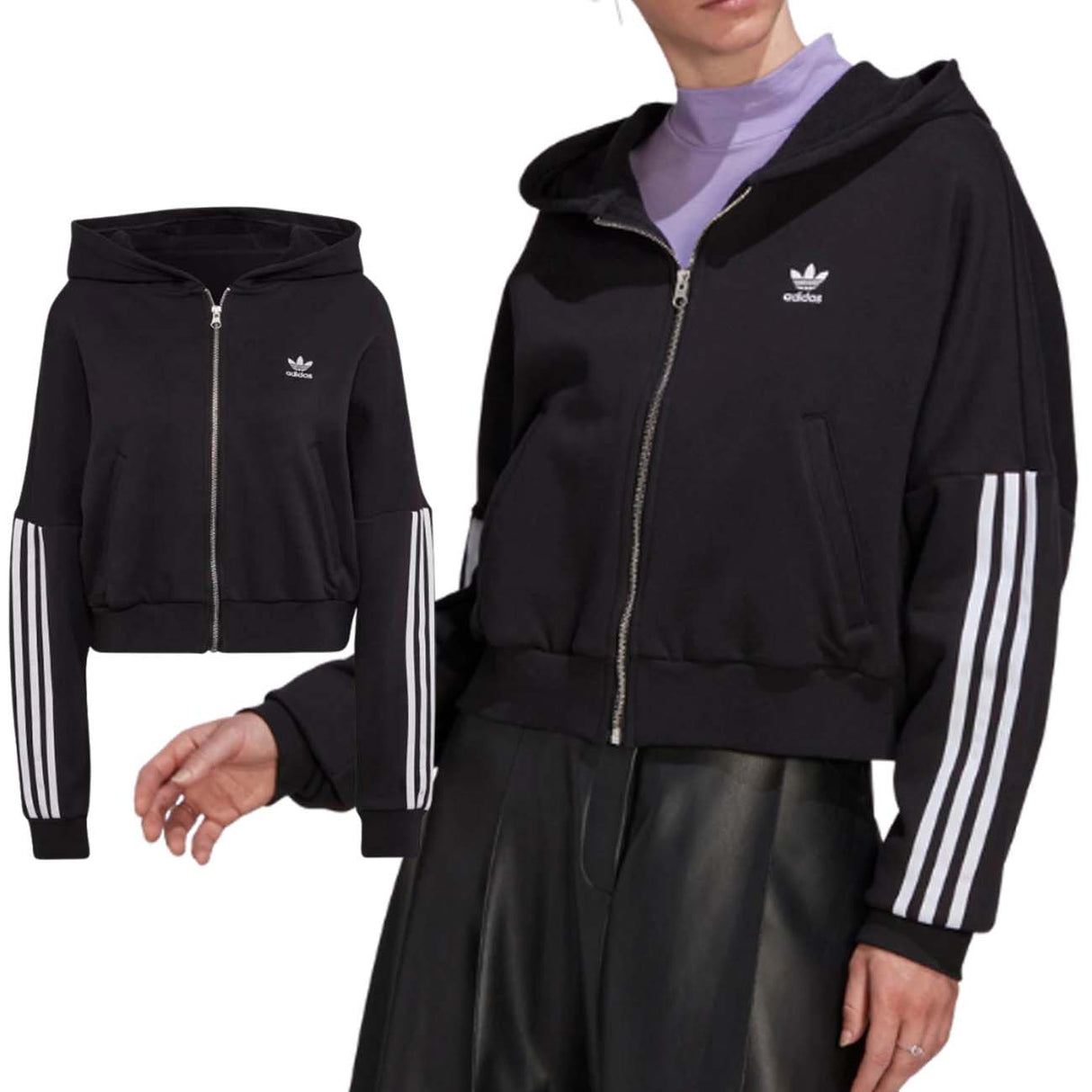 Sweat à capuche décontracté à fermeture éclair intégrale ADIDAS HM2130 CLASSICS pour femme