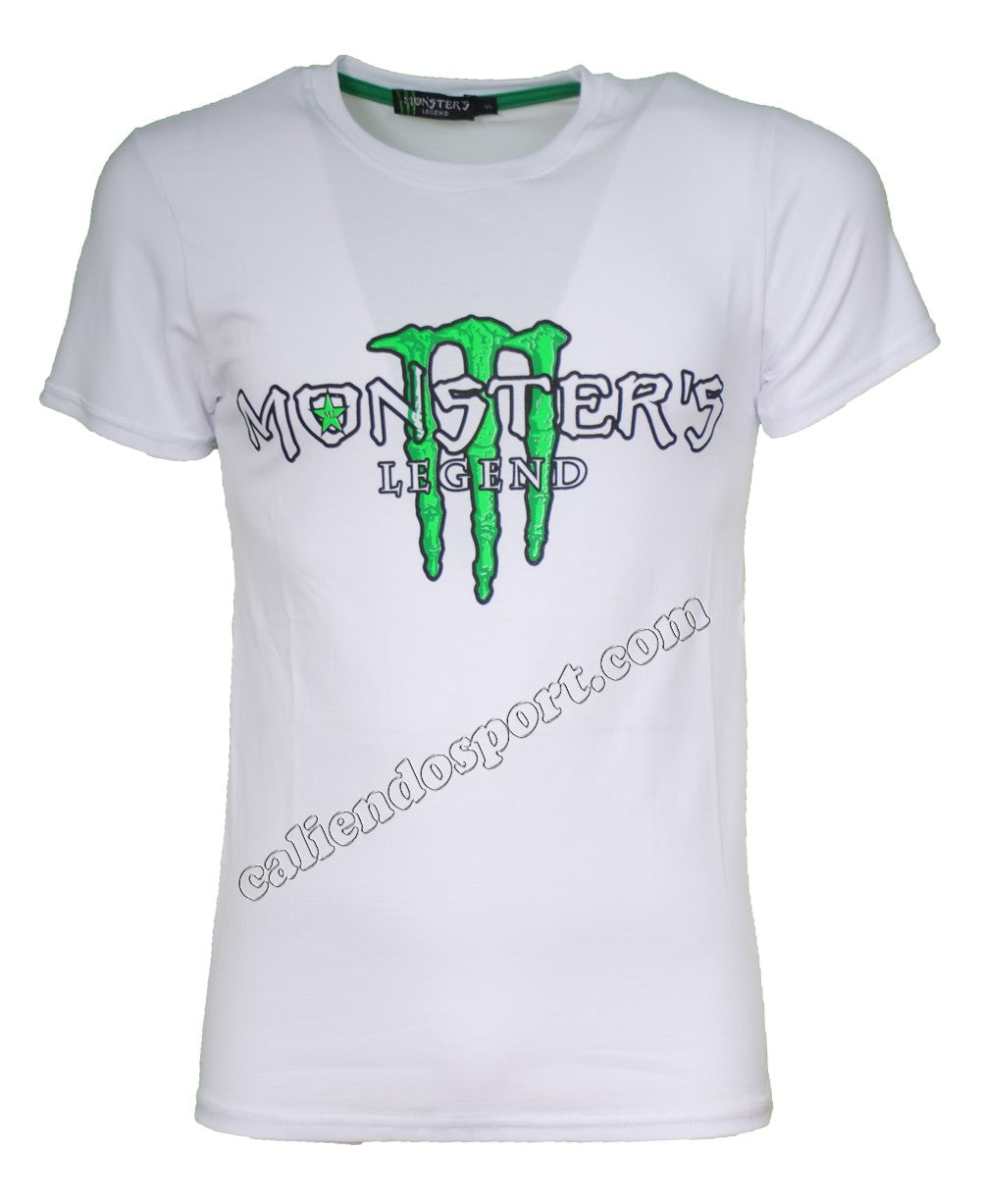 T-SHIRT HOMME MONSTER'S LECEND LM 078 NOIR BLANC COTON CASUAL FABRIQUÉ EN ITALIE