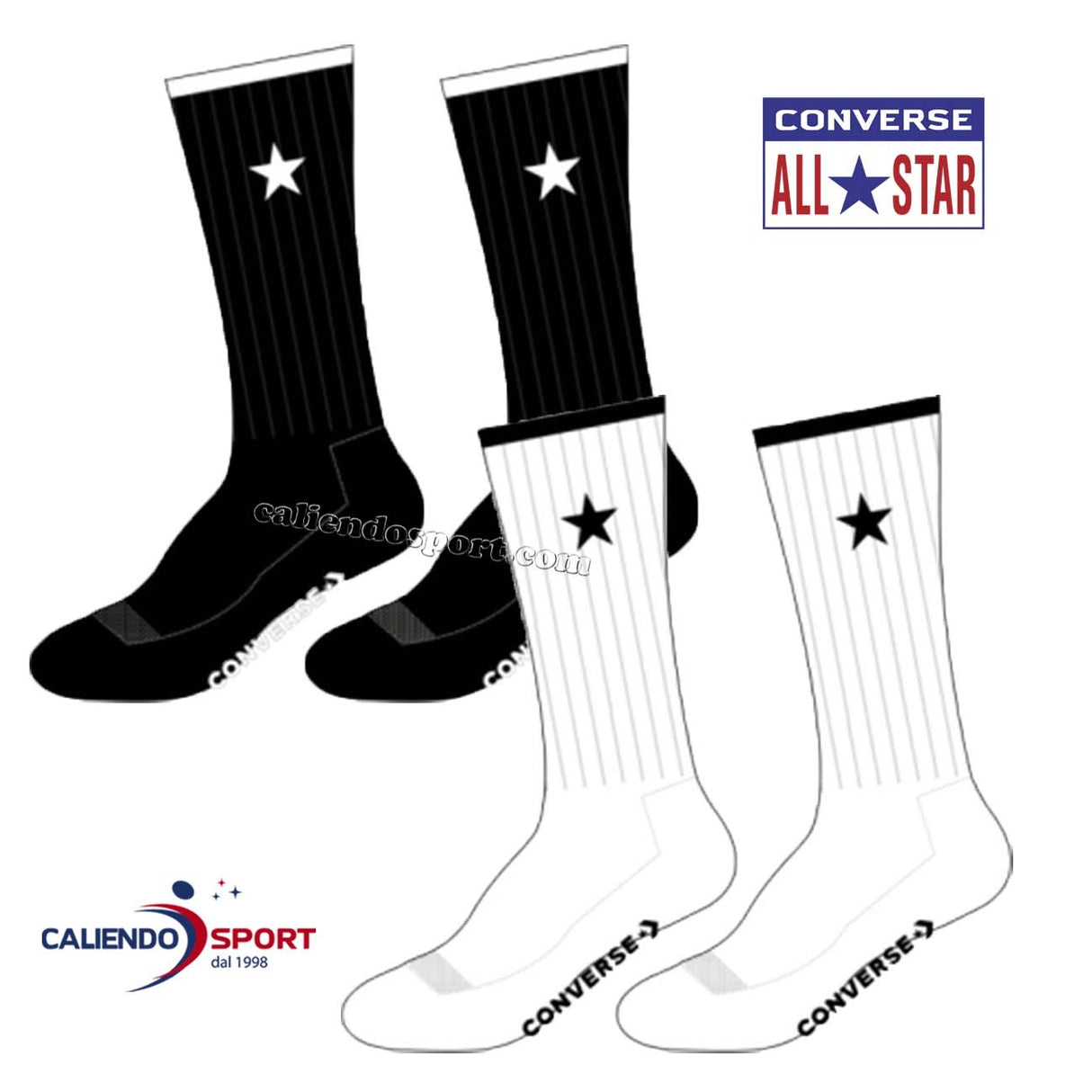 CONVERSE SOCKS S7017715 ALL STAR WHITE BLACK 2 PAIRS