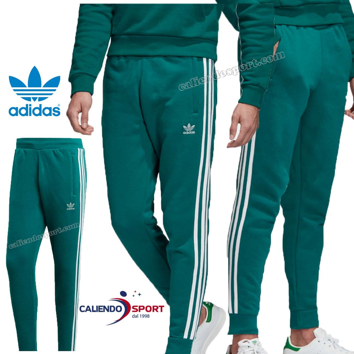 PANTALON EN COTON POLAIRE VERT ADIDAS EK0262 3 STRPES