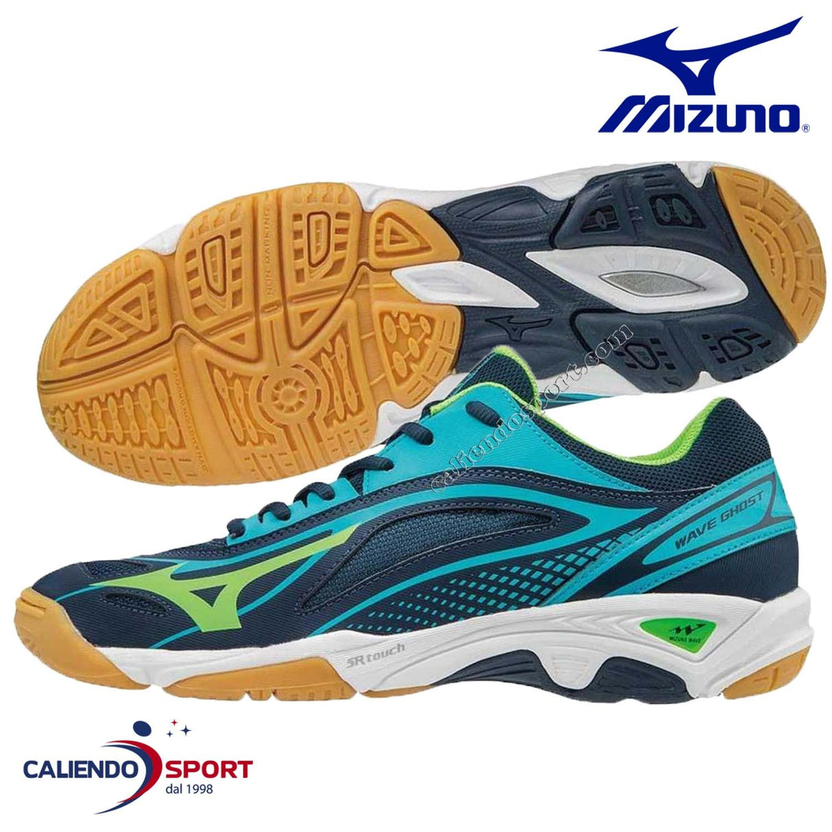 SCARPA MIZUNO UOMO X1GA178036 INDOOR WAVEGHOST SPORT BLU SNEAKER