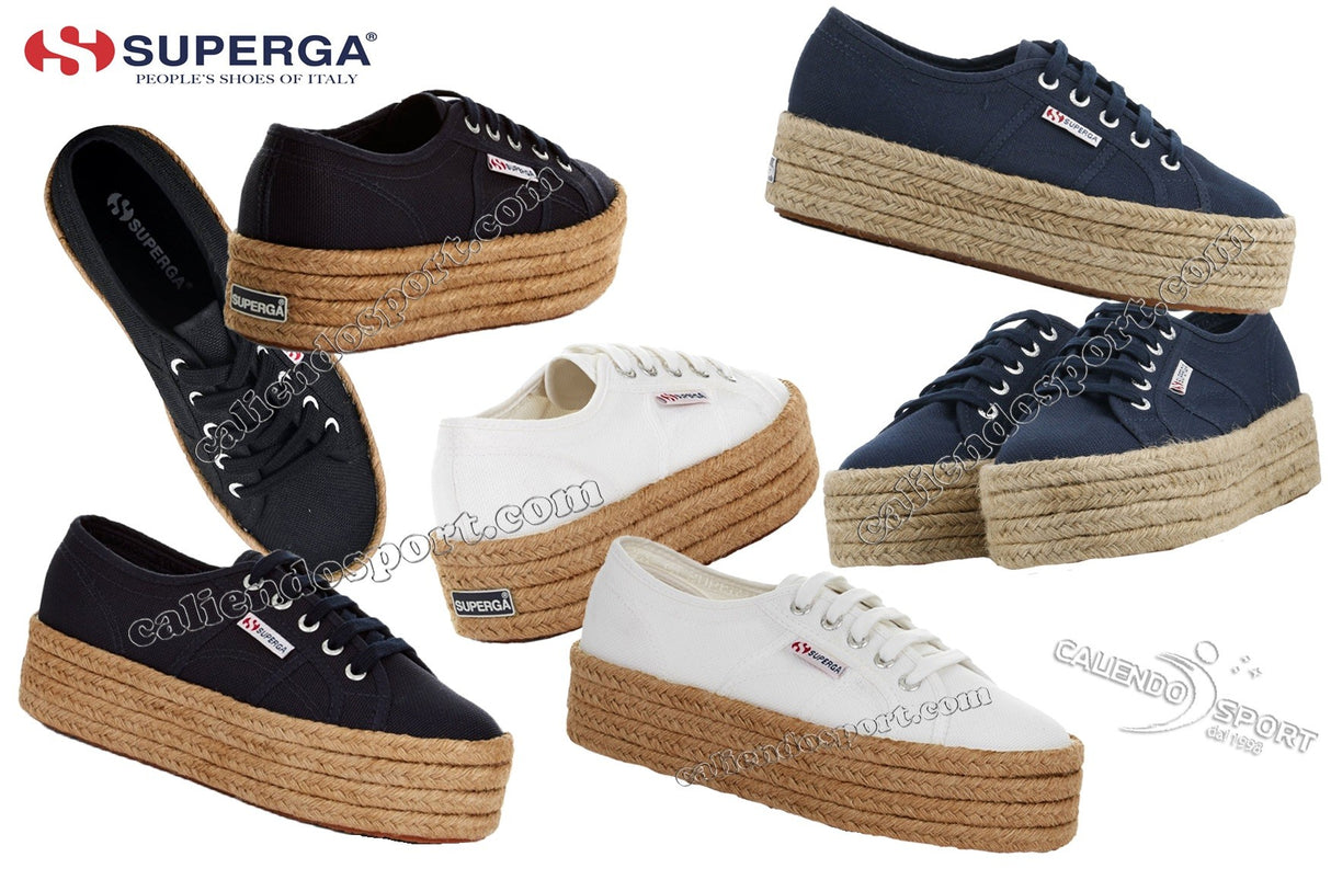 SCARPE DONNA SUPERGA 2790 NERO BIANCO BLU COTROPEW S0099Z0 CON ZEPPA