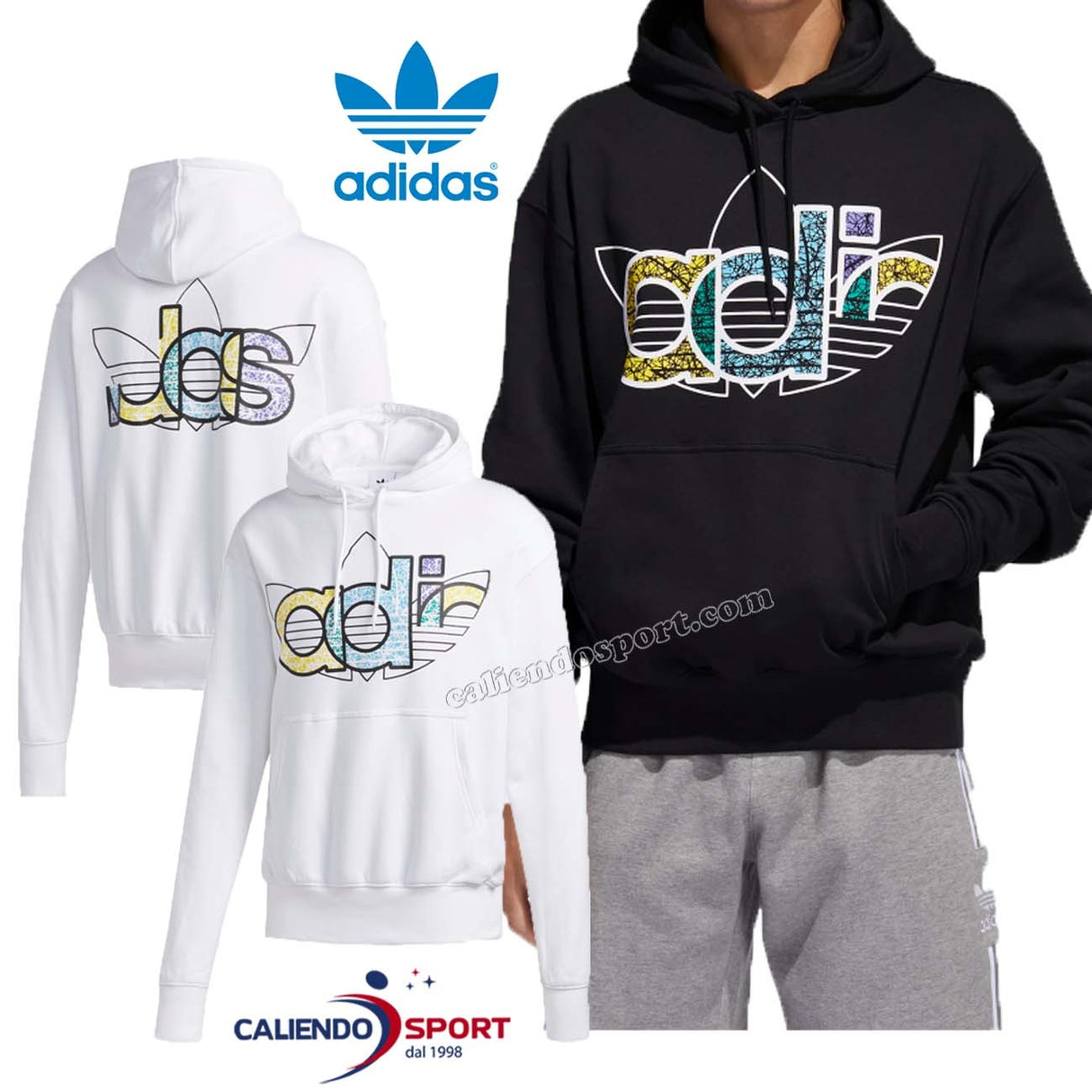 ADIDAS FQ3574 FQ3573 WHITE BLACK ADI TREFOIL HOODIE
