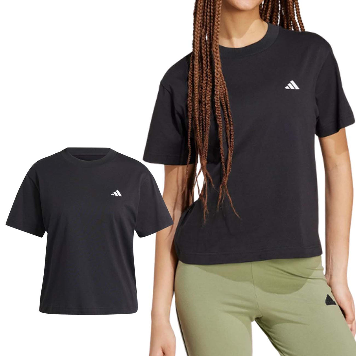 T-SHIRT DONNA ADIDAS JH3690 ESSNTIALS CORTA NERO COTONE