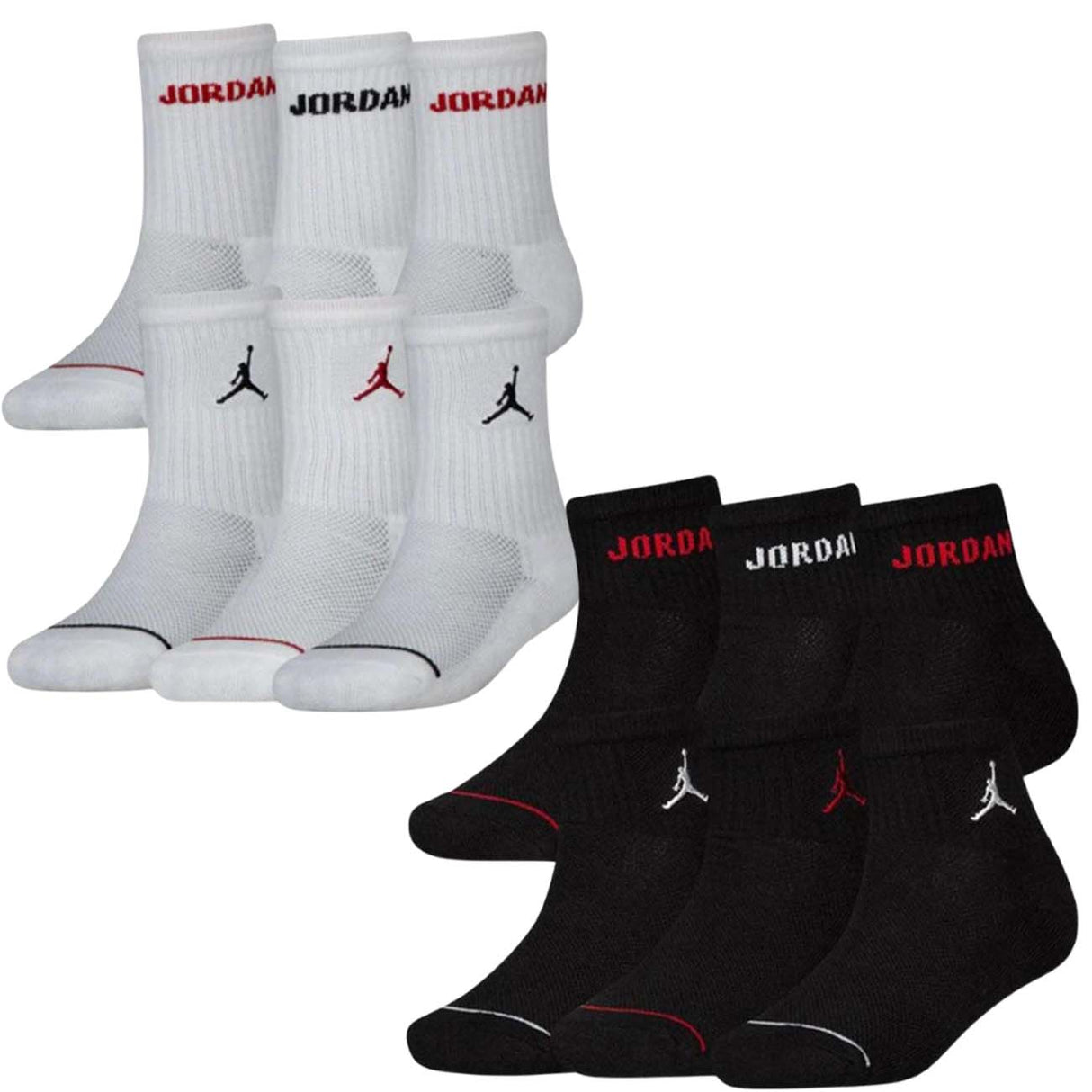 JORDAN NIKE SOCKS BJ0343 BOYS 6 PAIRS BLACK WHITE