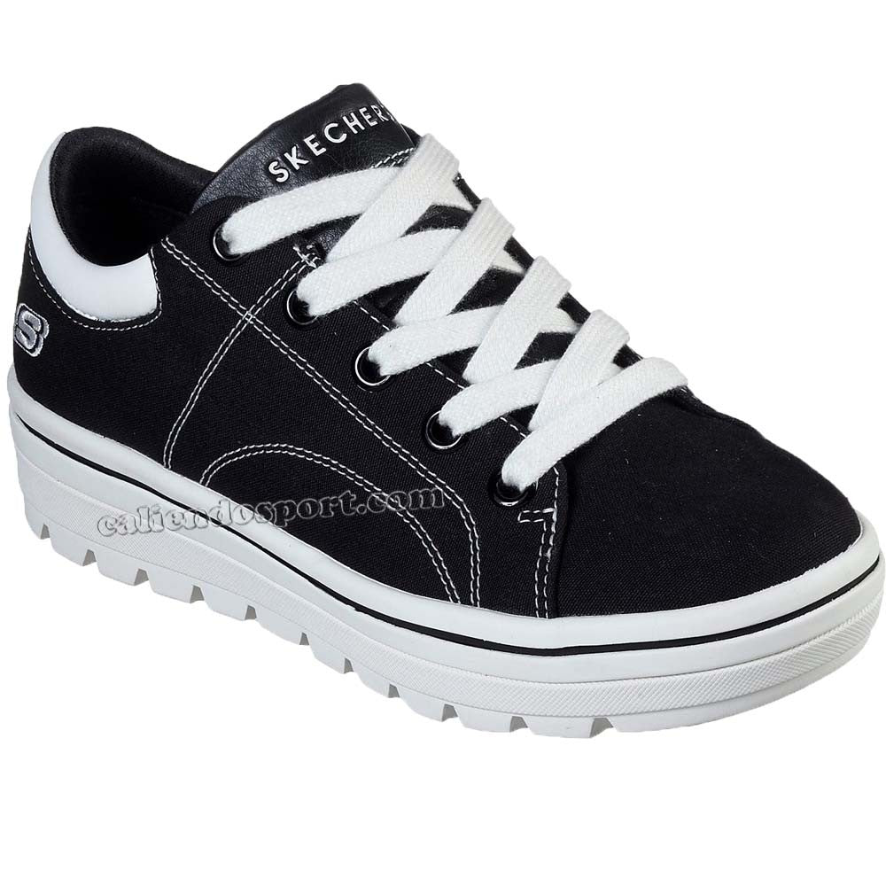 SKECHERS WOMEN'S SHOE 74100 STREET CLEAT BLK WHT BLACK WHITE