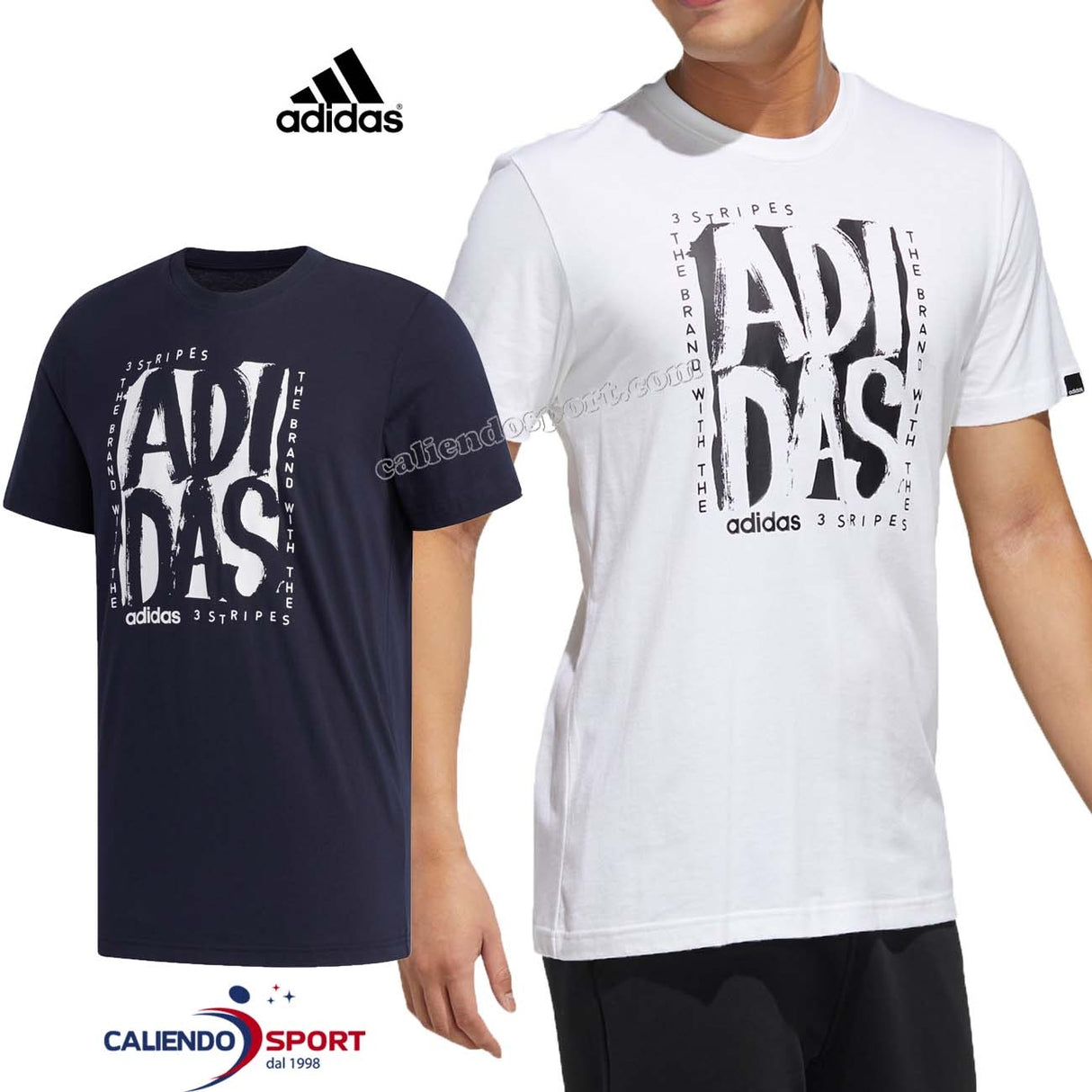 T-SHIRT EN COTON BLEU BLANC ADIDAS FM6243 FM6246