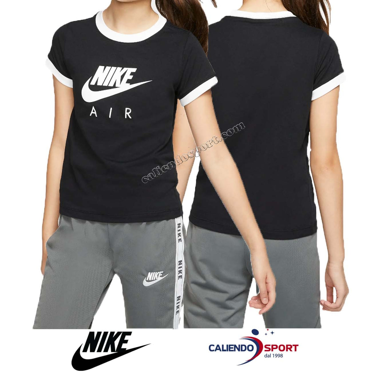 T-SHIRT NIKE FILLE CI8325 011 NOIR BLANC COTON