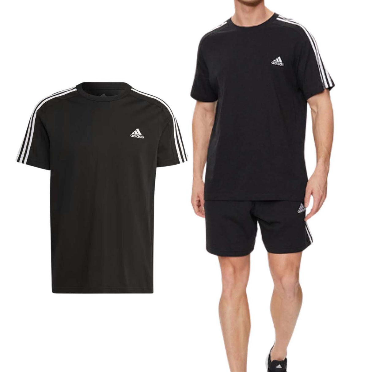 T-SHIRT ADIDAS IC9334 ESSENTIALS 3 STRISCE NERO