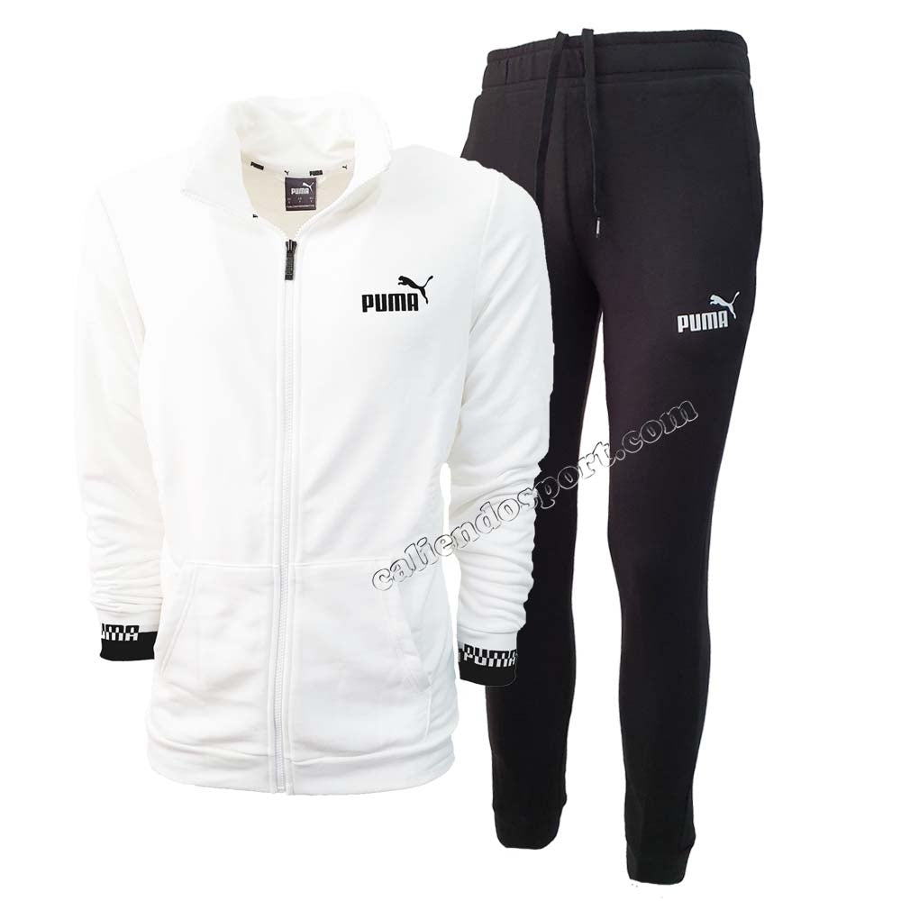 PUMA 585842 AMPLIFLED SWEAT TR COTTON WHITE BLACK TRACKSUIT