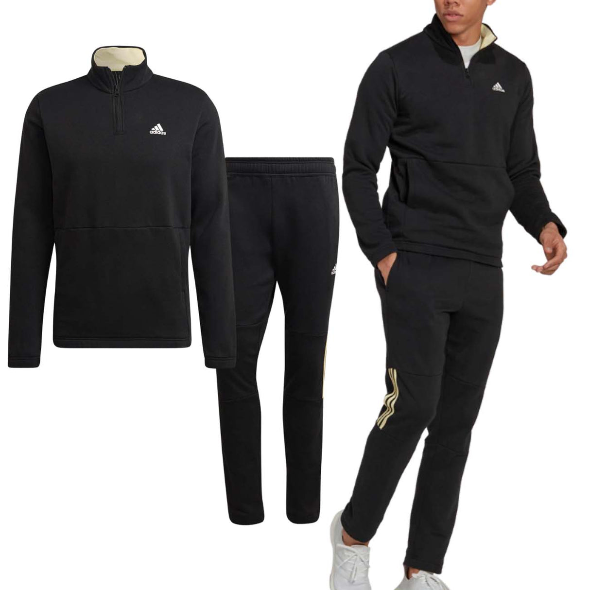 ADIDAS HK4470 HALF ZIP COTTON FLEECE TRACKSUIT
