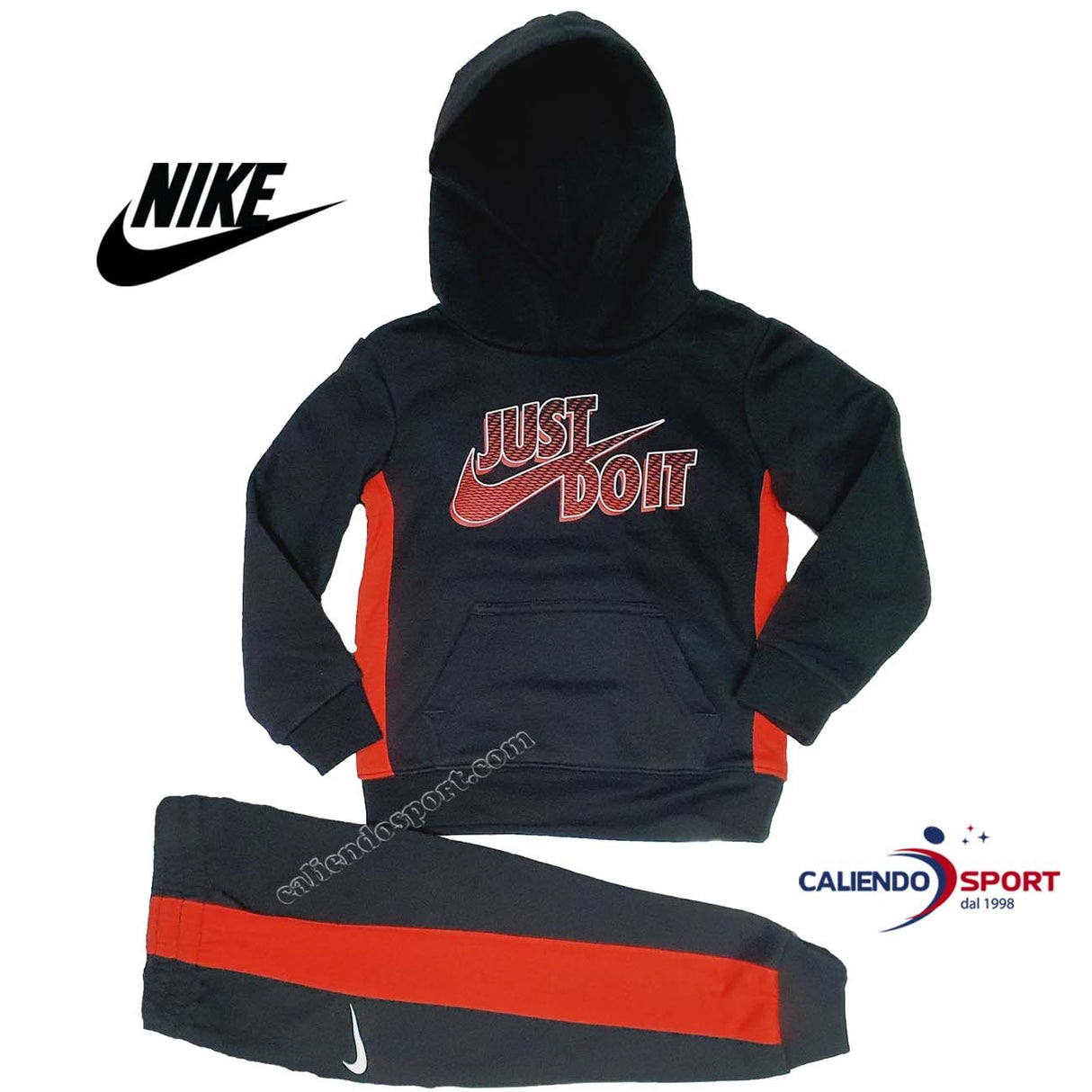 TUTA BAMBINI NIKE 86H233 023 NERO ROSSO COTONE FELPATO