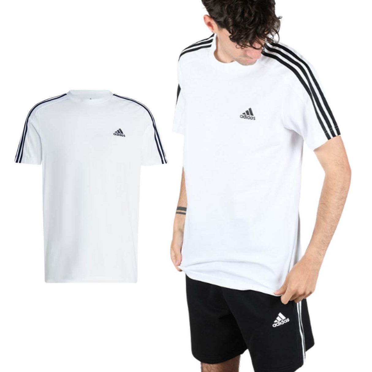 T-SHIRT ADIDAS IC9336 ESSENTIALS 3 STRISCE BIANCO