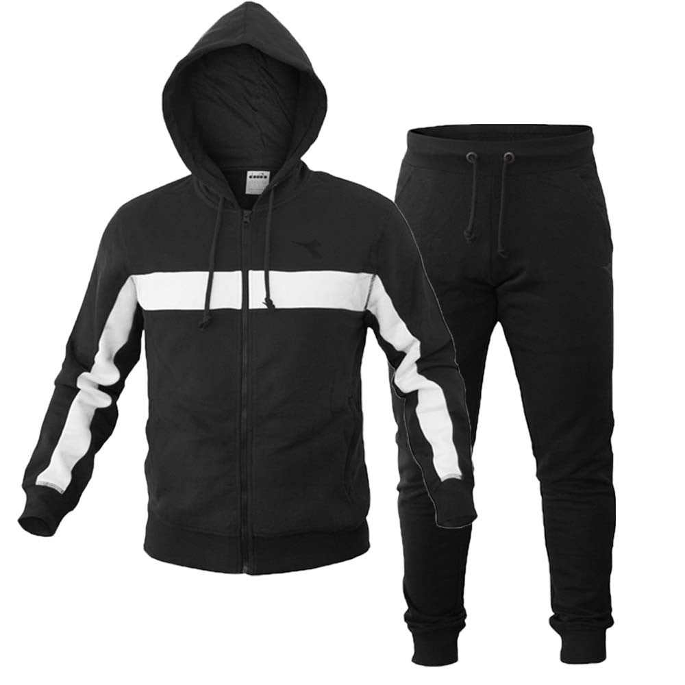 DIADORA MEN'S TRACKSUIT 173575 HD FZ SUIT BRUSHED FL BLACK BLUE FLEECE COTTON