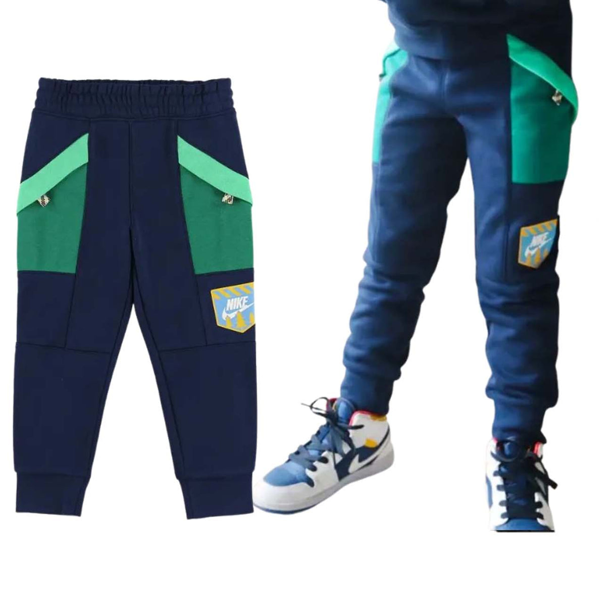 NIKE 86J846 U90 BLUE COTTON FLEECE BOYS PANTS