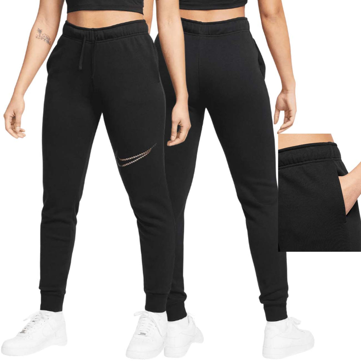 PANTAONE DONNA NIKE FB8760 010 COTONE FELPATO NERO