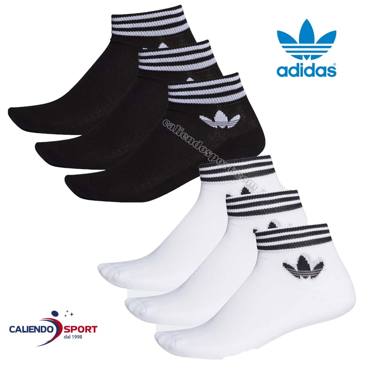 ADIDAS SOCKS EE1151 EE1152 UNISEX TREFOIL BLACK WHITE 3 PAIRS
