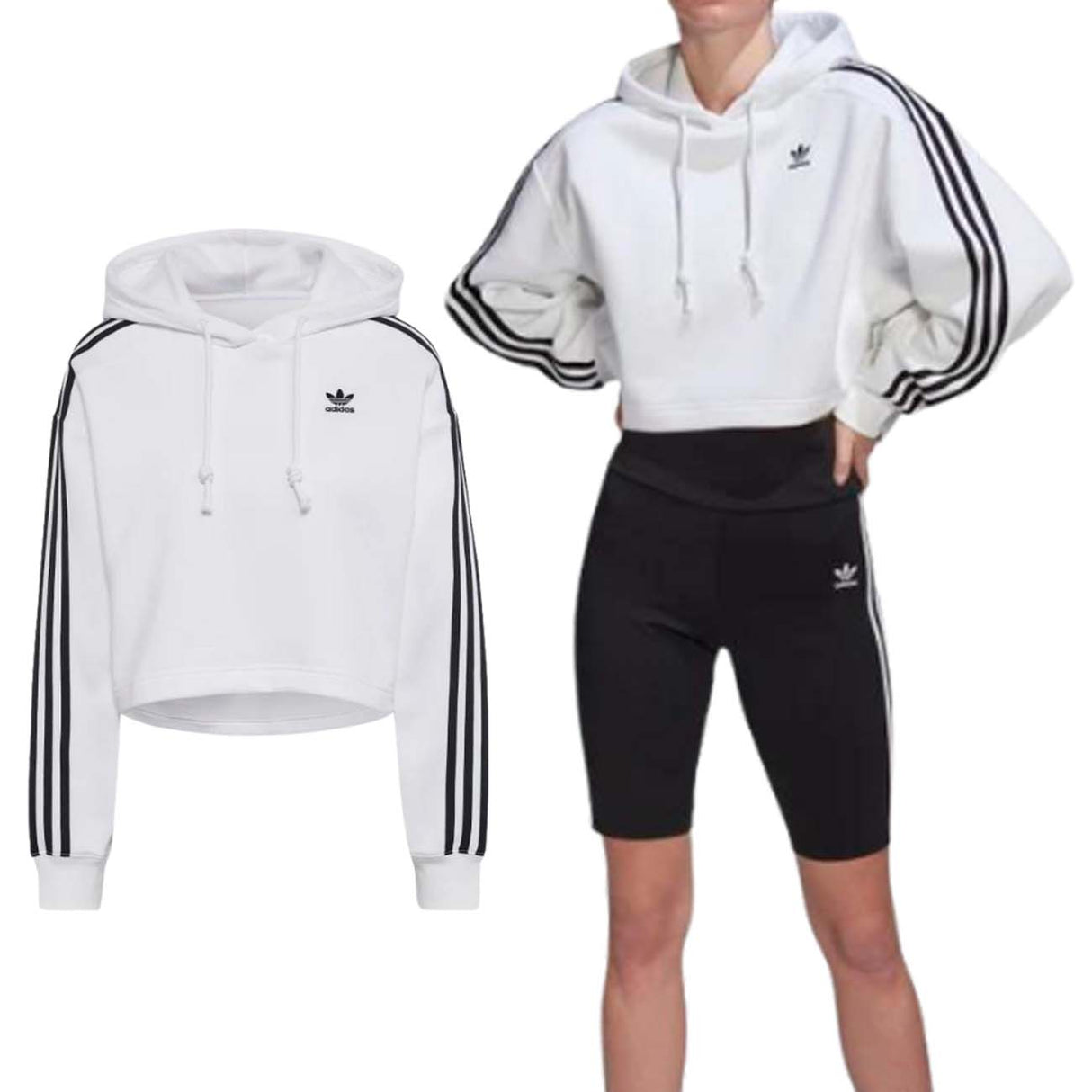 FELPA DONNA ADIDAS HN5884 ADICOLOR BIANCO COTONE FELPATO