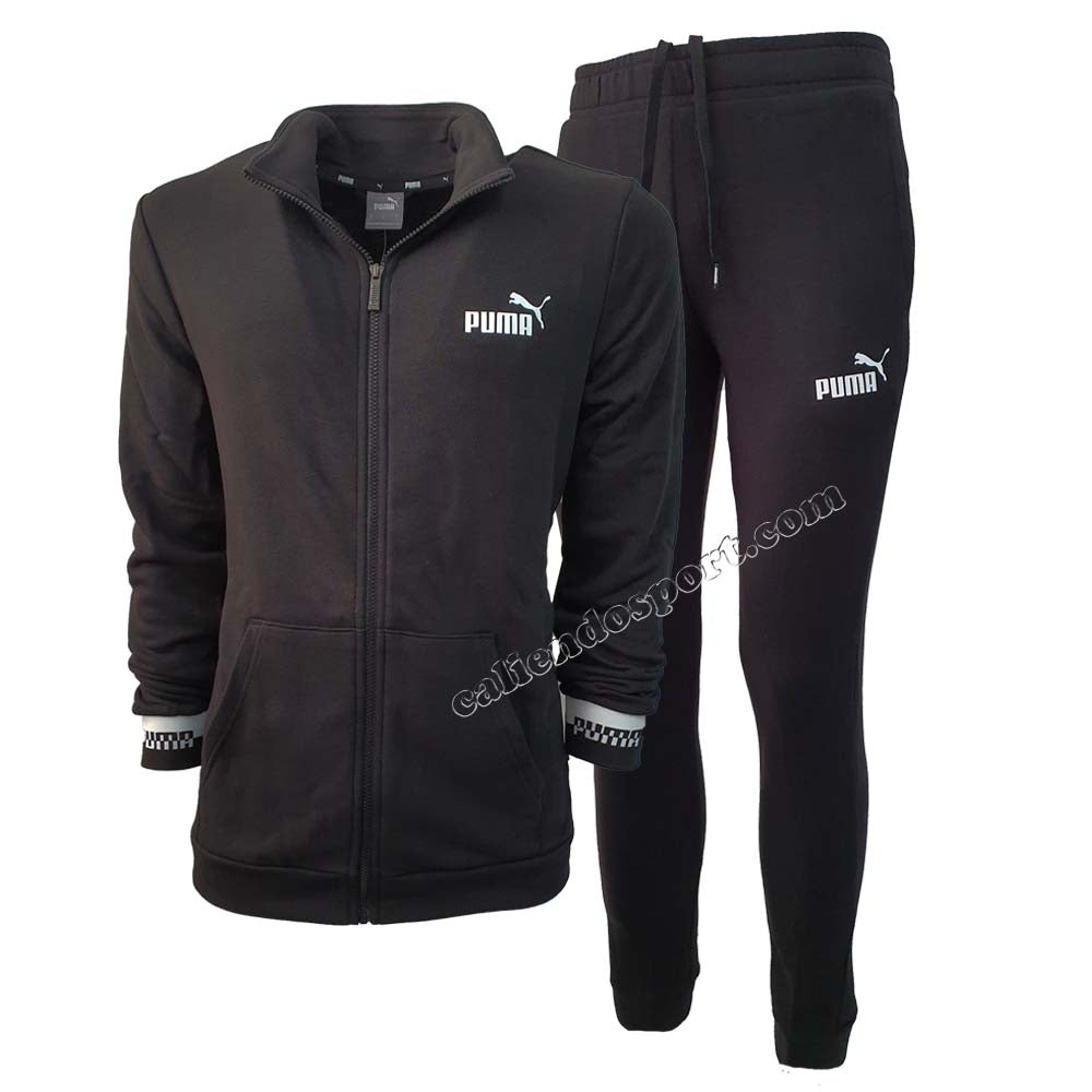 PUMA 585842 AMPLIFLED SWEAT TR COTTON WHITE BLACK TRACKSUIT