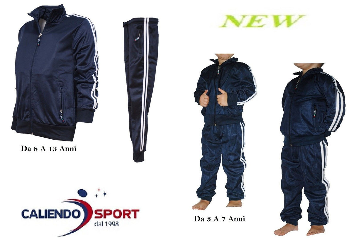 TUTA SCUOLA A807R BAMBINO UNISEX BLU STRISCE BIANCHE SPORT 3-13 ANNI JR PALESTRA