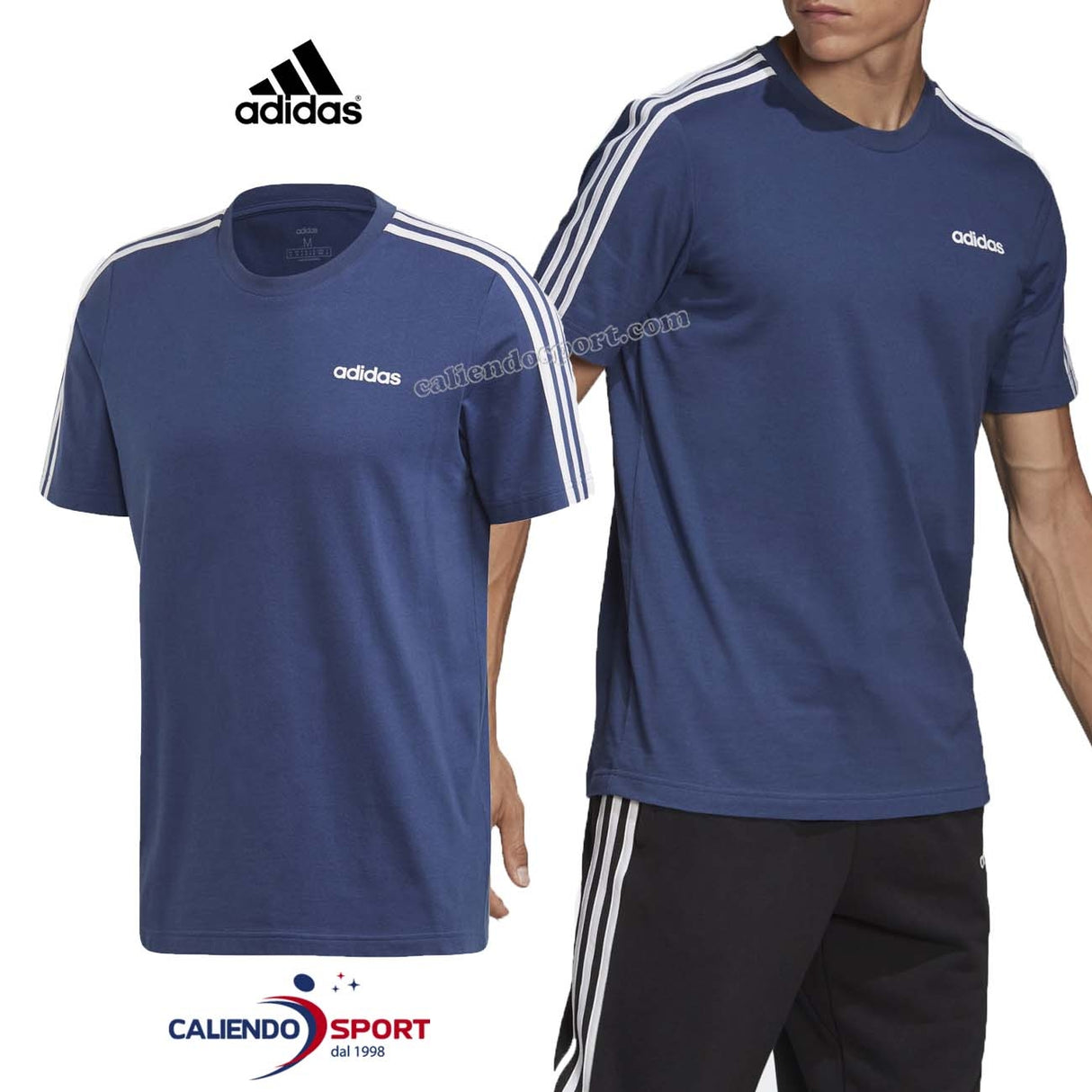 T-SHIRT ADIDAS ESSENTIALS 3 BANDES BLEU FM6228