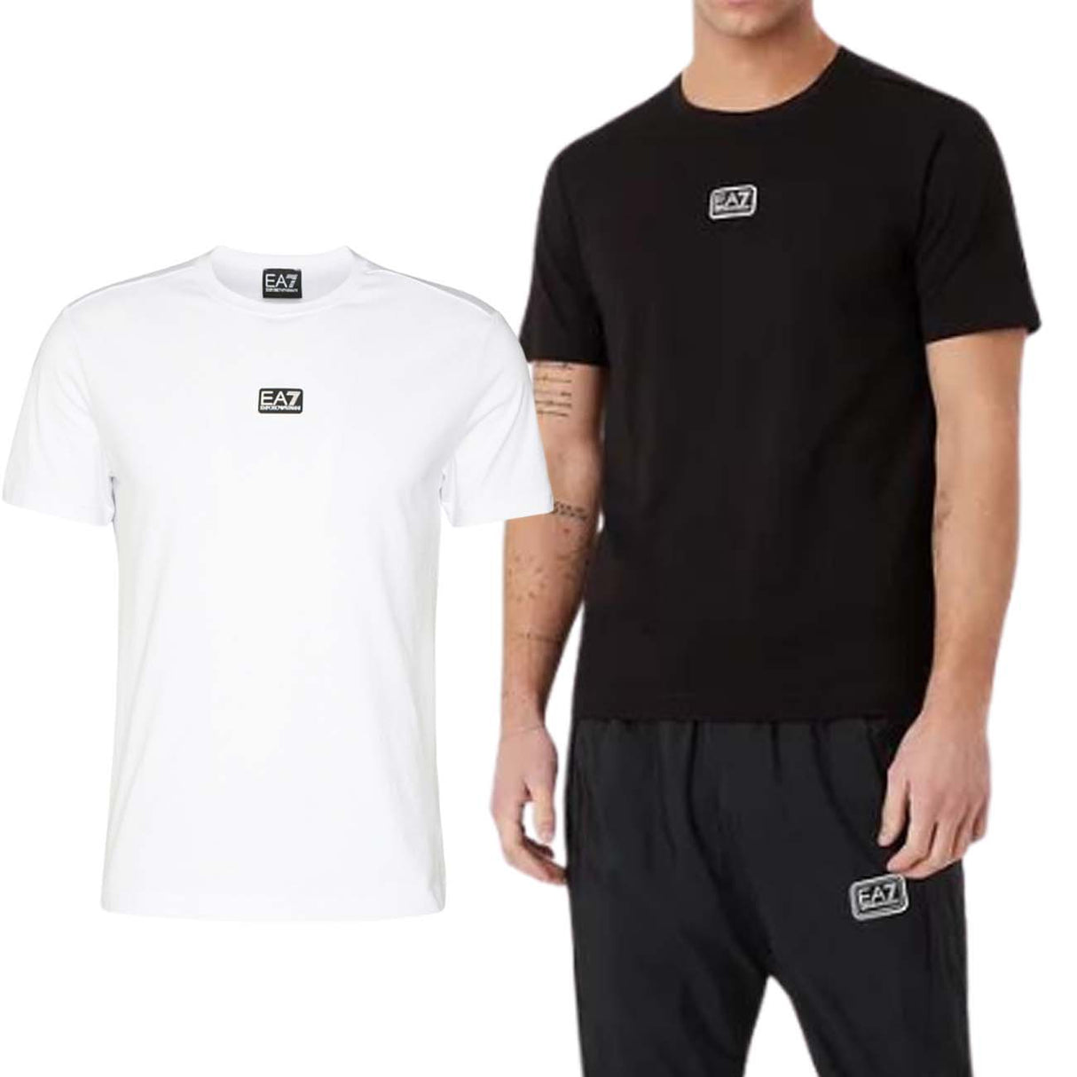 T-SHIRT EN COTON NOIR ET BLANC ARMANI EA7 3RPT05 PJ02Z