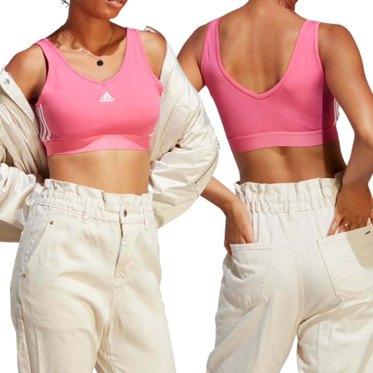 BRA ADIDAS IC4430 TOP PINK 3 STRIPES ESSENTIALS