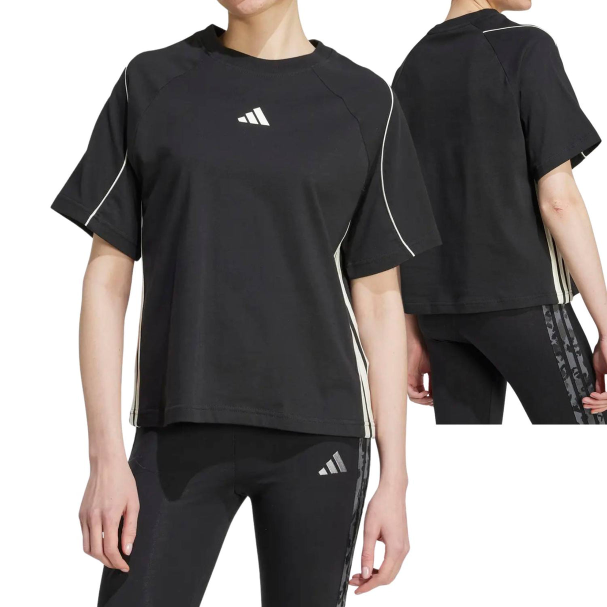 T-SHIRT DONNA ADIDAS JV7009 STADIUM 3 STRPES NERO COTONE