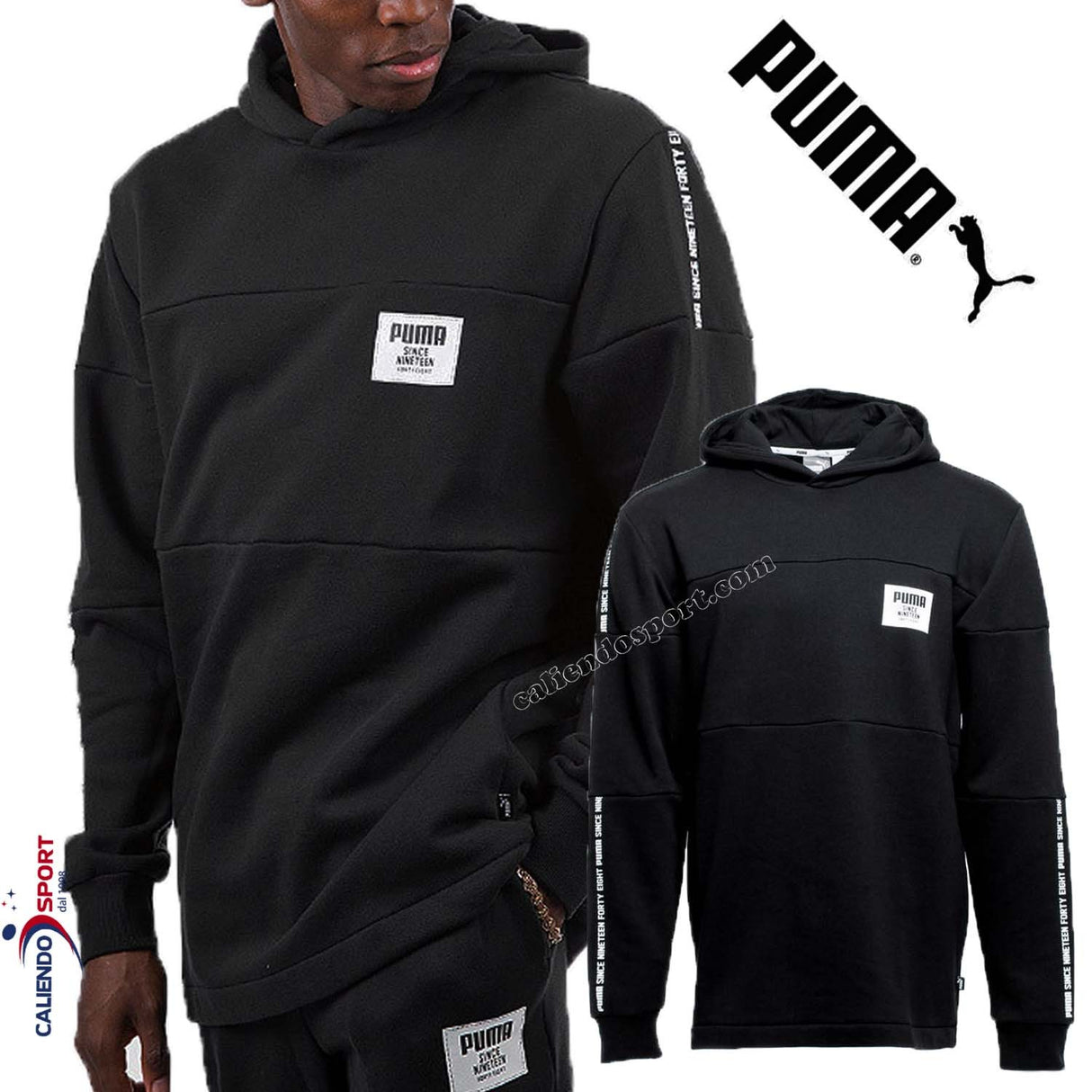 SWEAT-SHIRT HOMME PUMA 852400 01 NOIR AVEC CAPUCHE EN POLAIRE DE COTON SPORT GYM TEMPS LIBRE