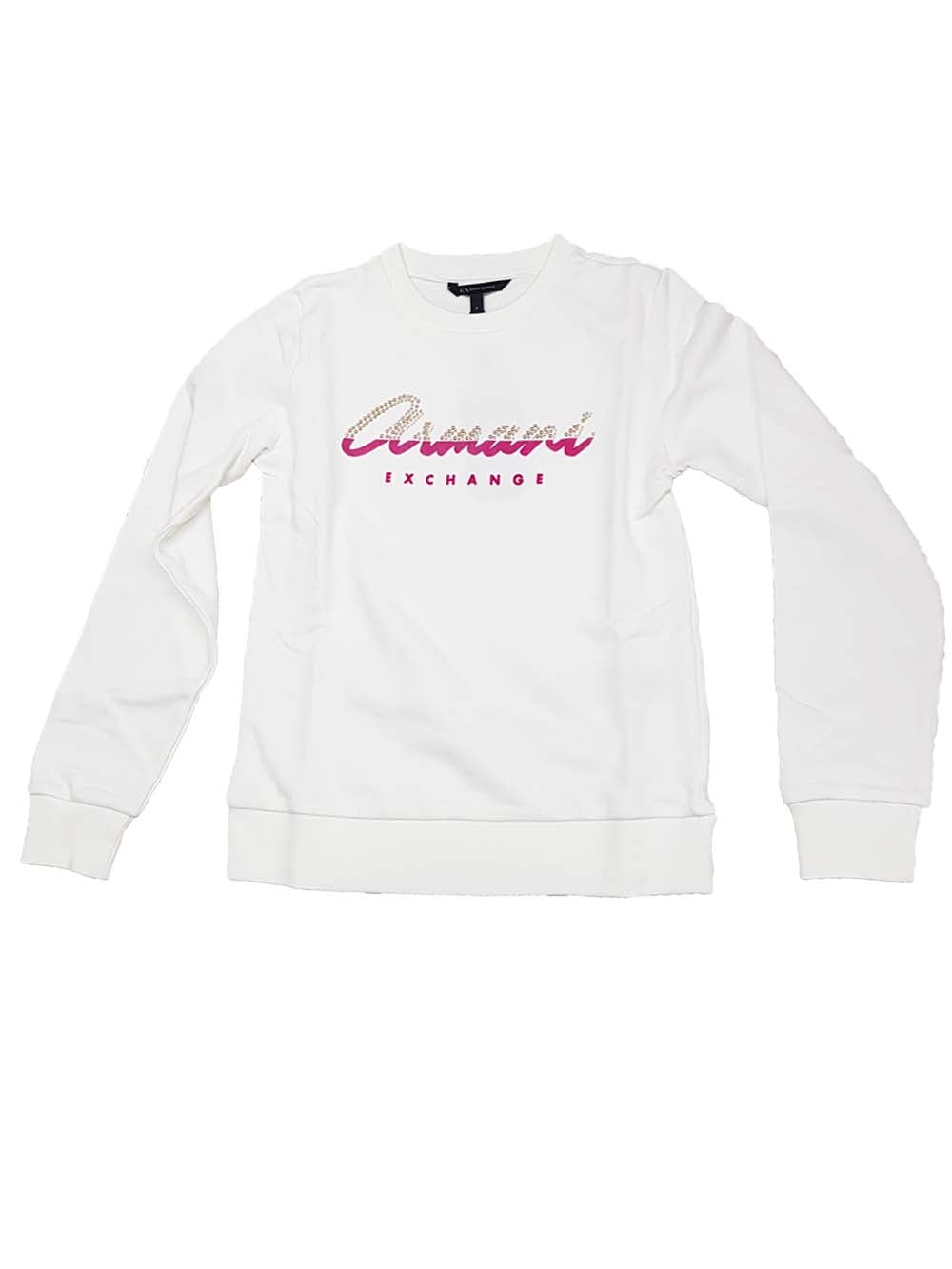 FELPA DONNA ARMANI EXCHANGE 6GYM88YJE5Z GIRO COLLO NERO BIANCO