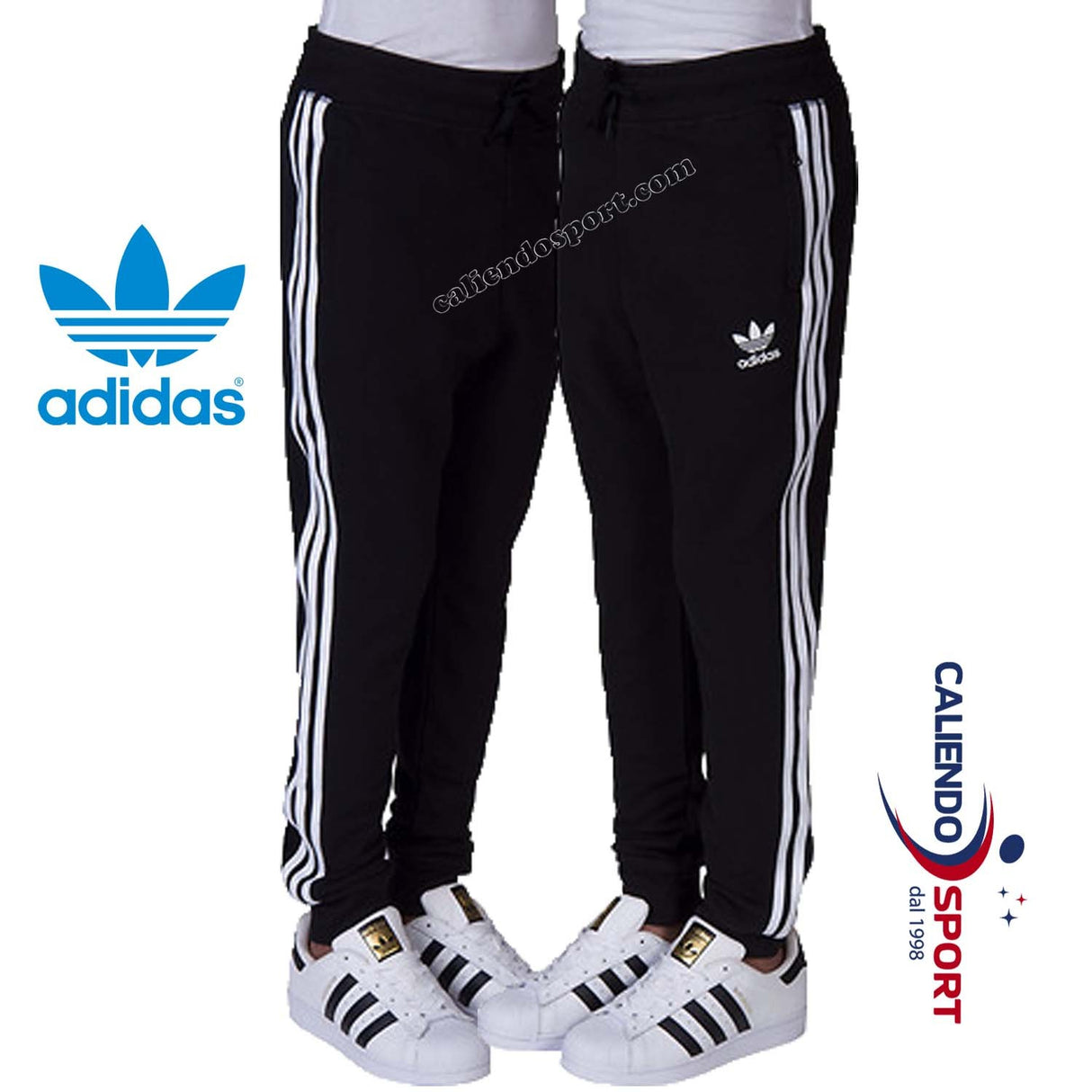 ADIDAS ORIGINALS GIRLS' PANTS CV8515 BLACK TRIFOLI WHITE STRIPES BRUSHED COTTON