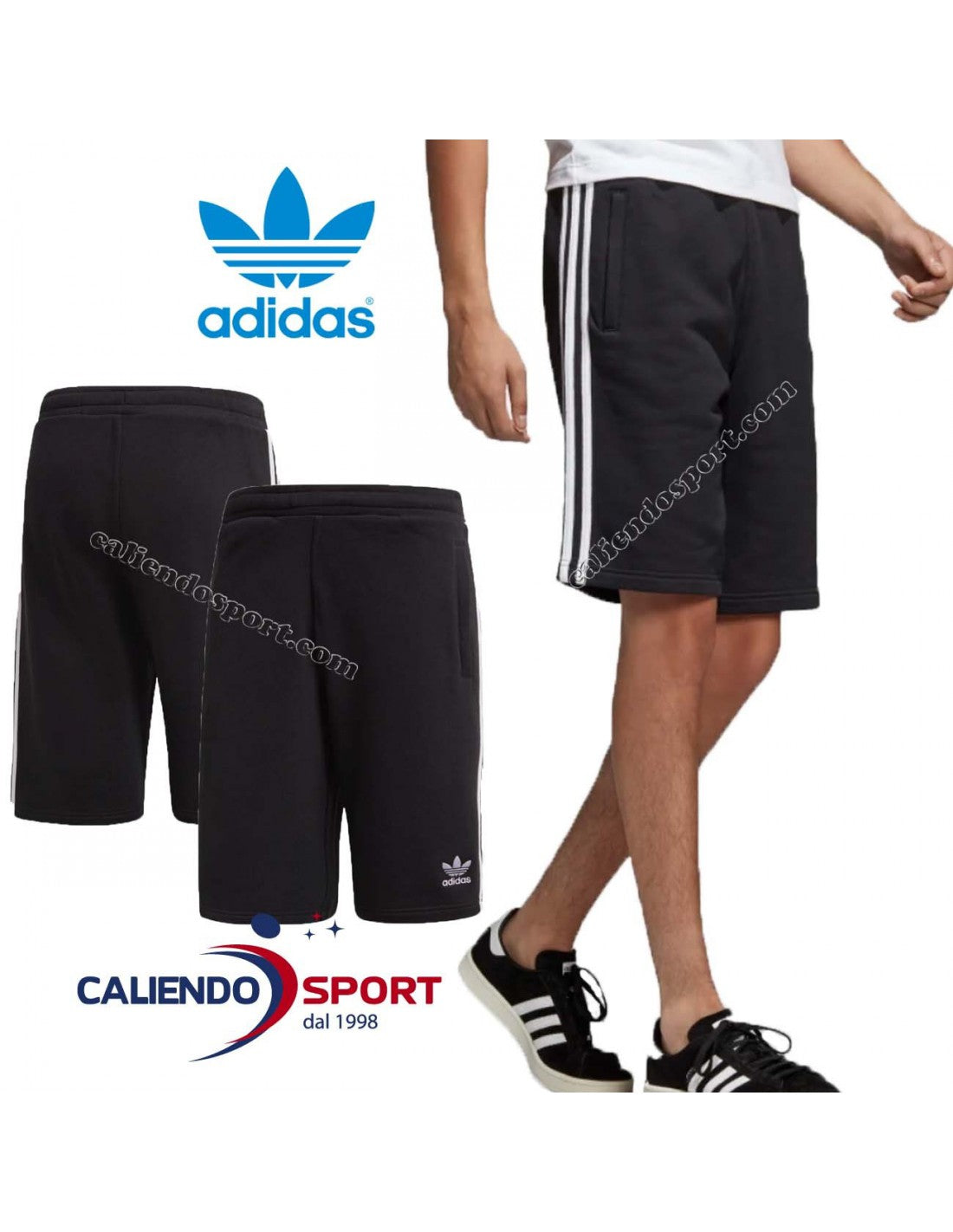 ADIDAS MEN'S SHORTS DH5798 BLACK WHITE STRIPES ORIGINALS