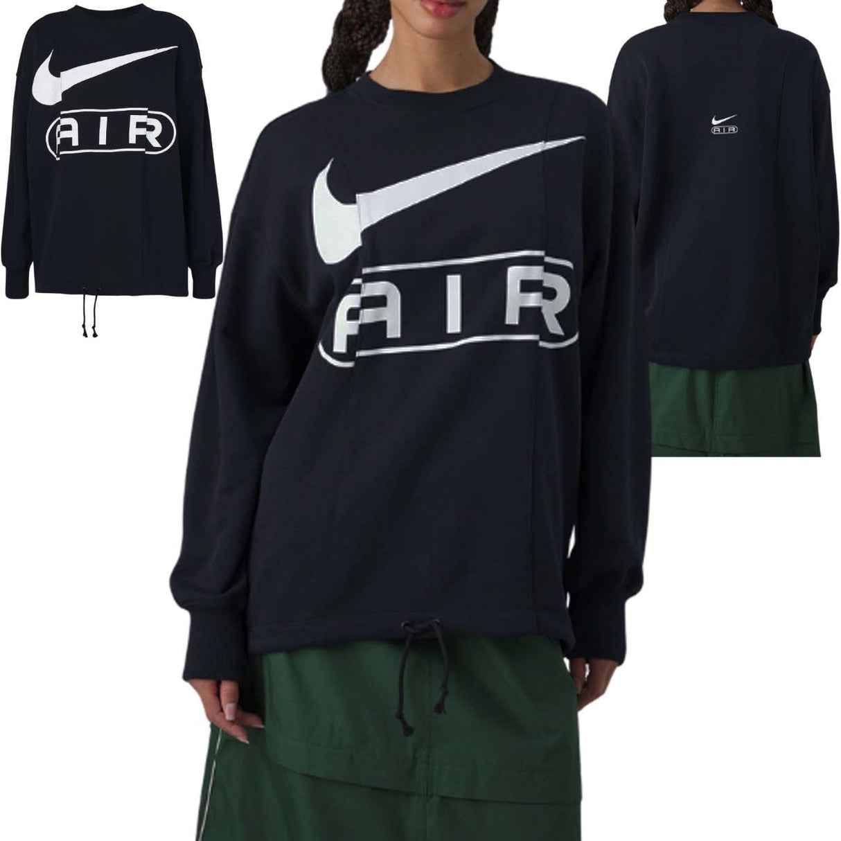 FELPA DONNA NIKE FN1897 010 AIR COTONE GARZATO NERO
