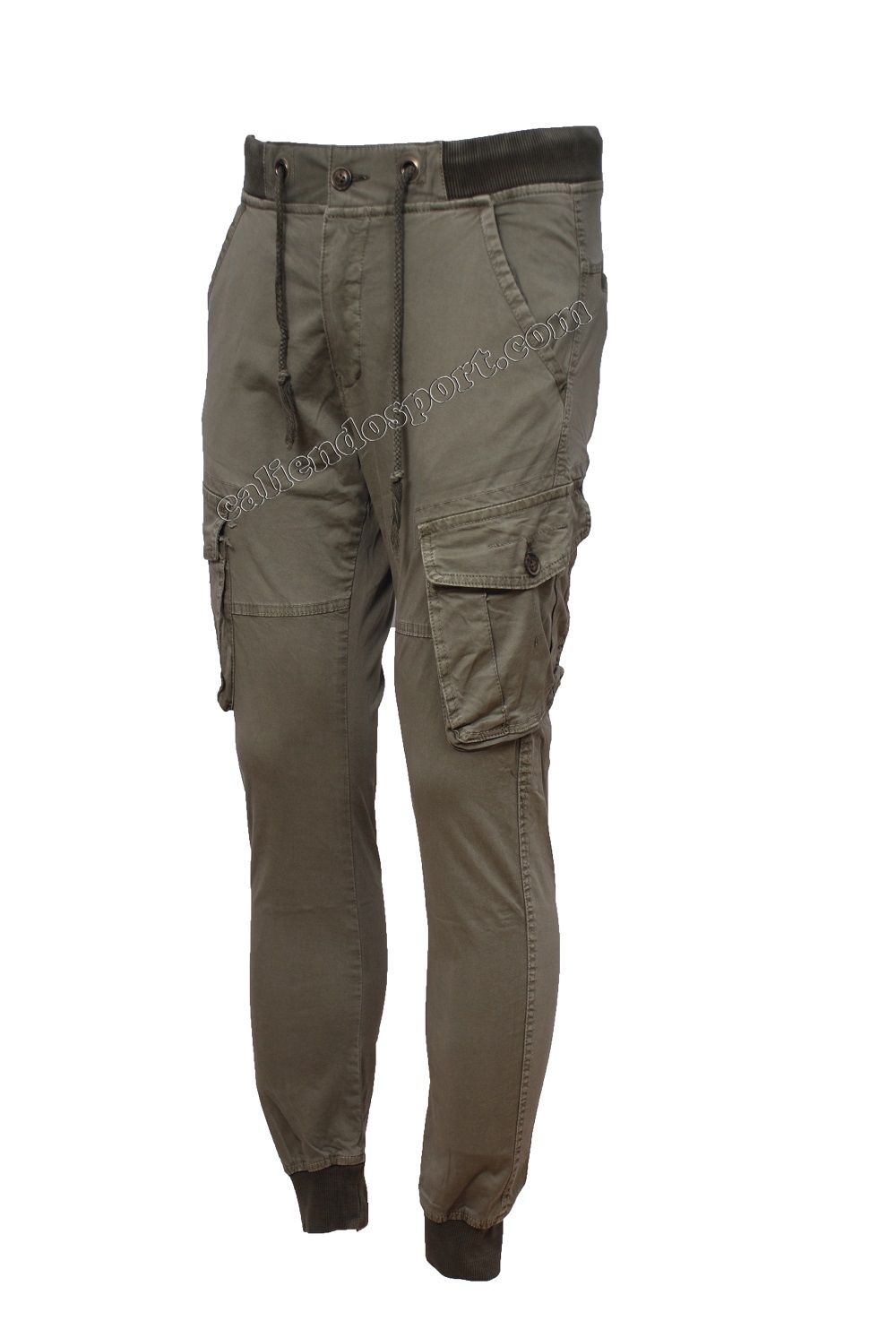 GREY GREEN COTTON POCKET TROUSERS WITH CUFFS SPORT CASUAL SPRING SUMMER