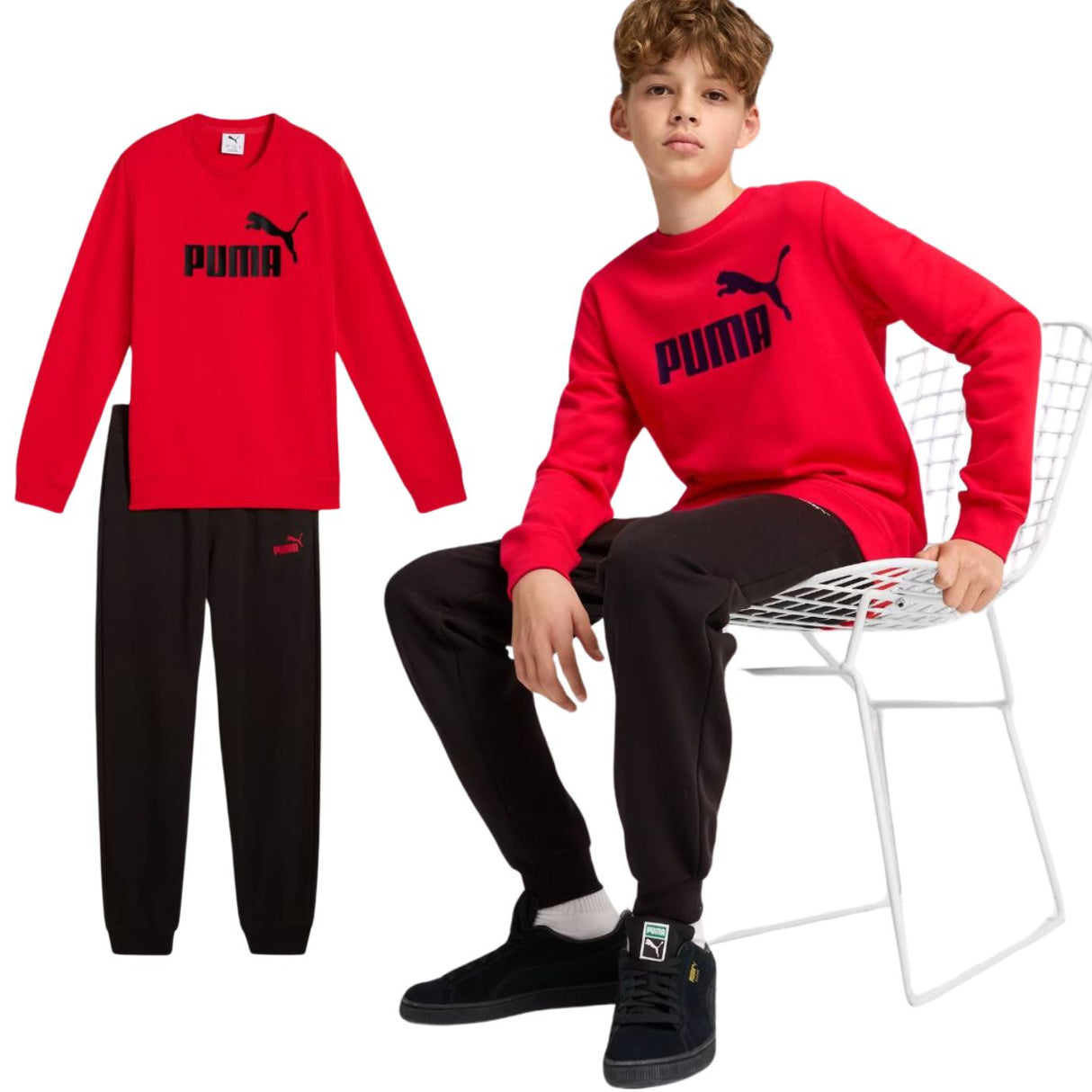 TUTA RAGAZZI PUMA 686296 11 ESSENTIALS LOGO COTONE GARZATO