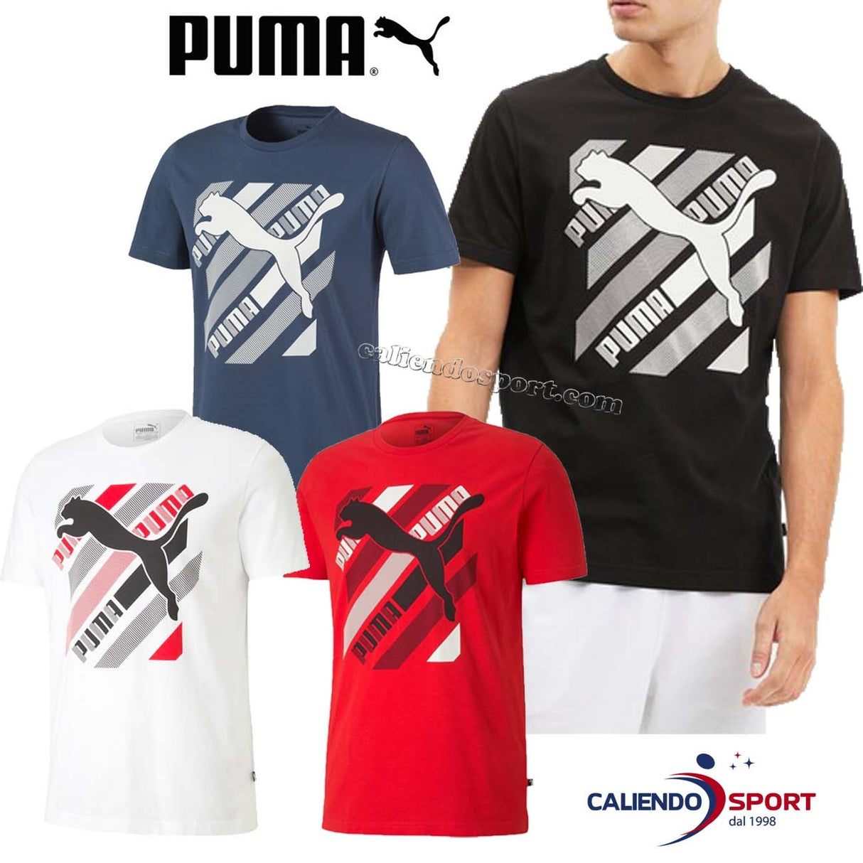 T-SHIRT PUMA 581909 BIANCO NERO ROSSO COTONE