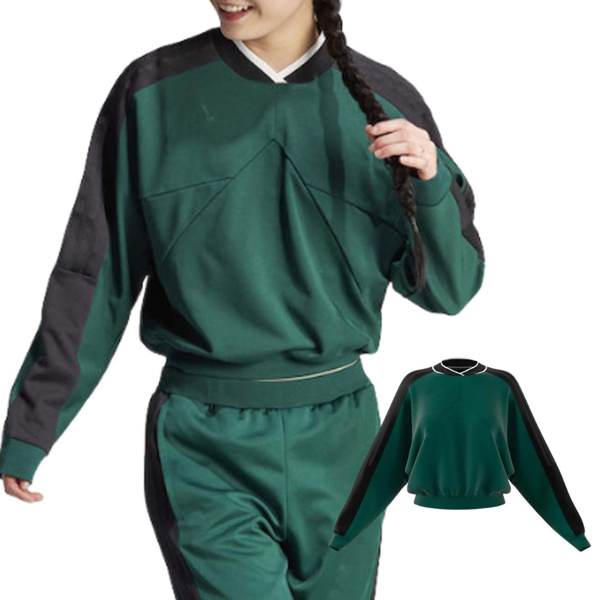 ADIDAS WOMEN'S SWEATSHIRT IM4991 TIRO GREEN V-NECK