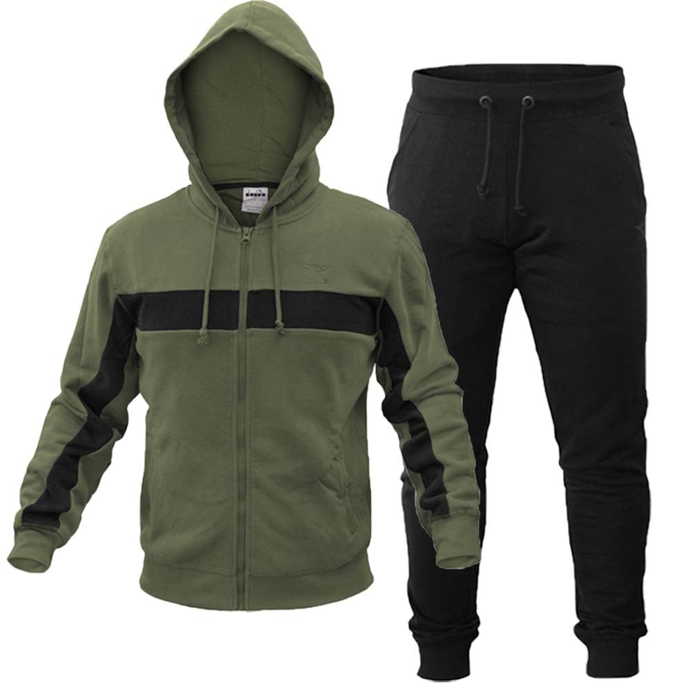 DIADORA MEN'S TRACKSUIT 173575 HD FZ SUIT BRUSHED FL BLACK BLUE FLEECE COTTON