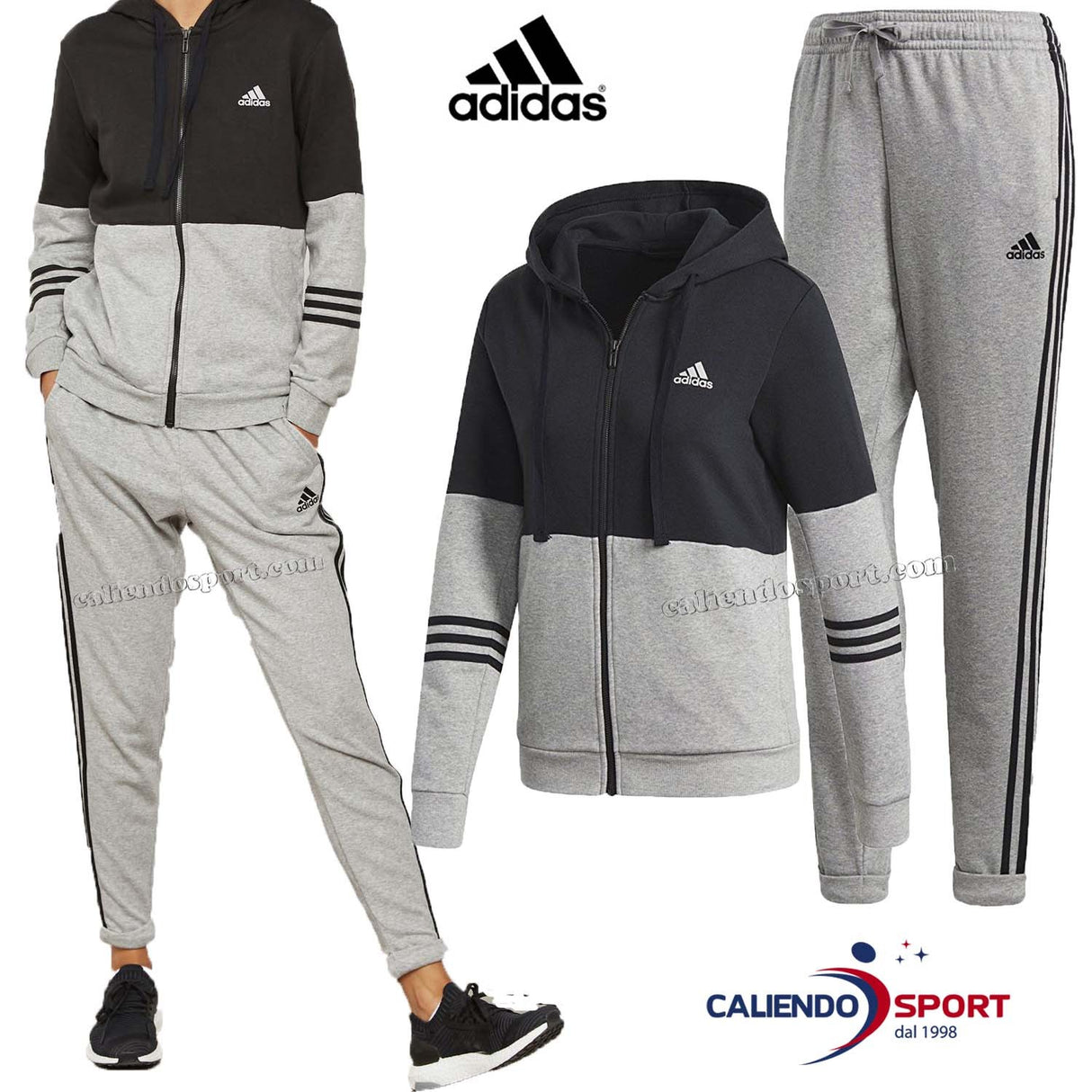 TUTA ADIDAS DONNA CE6787 COTONE GARZATO CE6787 GRIGIOO NERO WTS CO ENERGIZE CON CAPPUCCIO SPORT