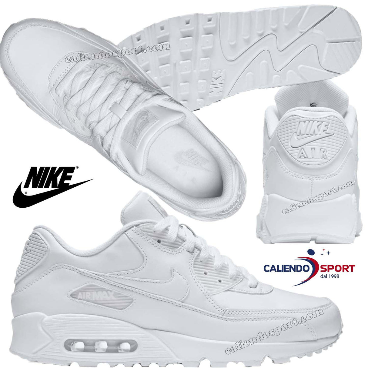 NIKE AIR MAX 90 LEATHER 302519 113 CHAUSSURE BLANCHE AMORTI BLANC TOTAL